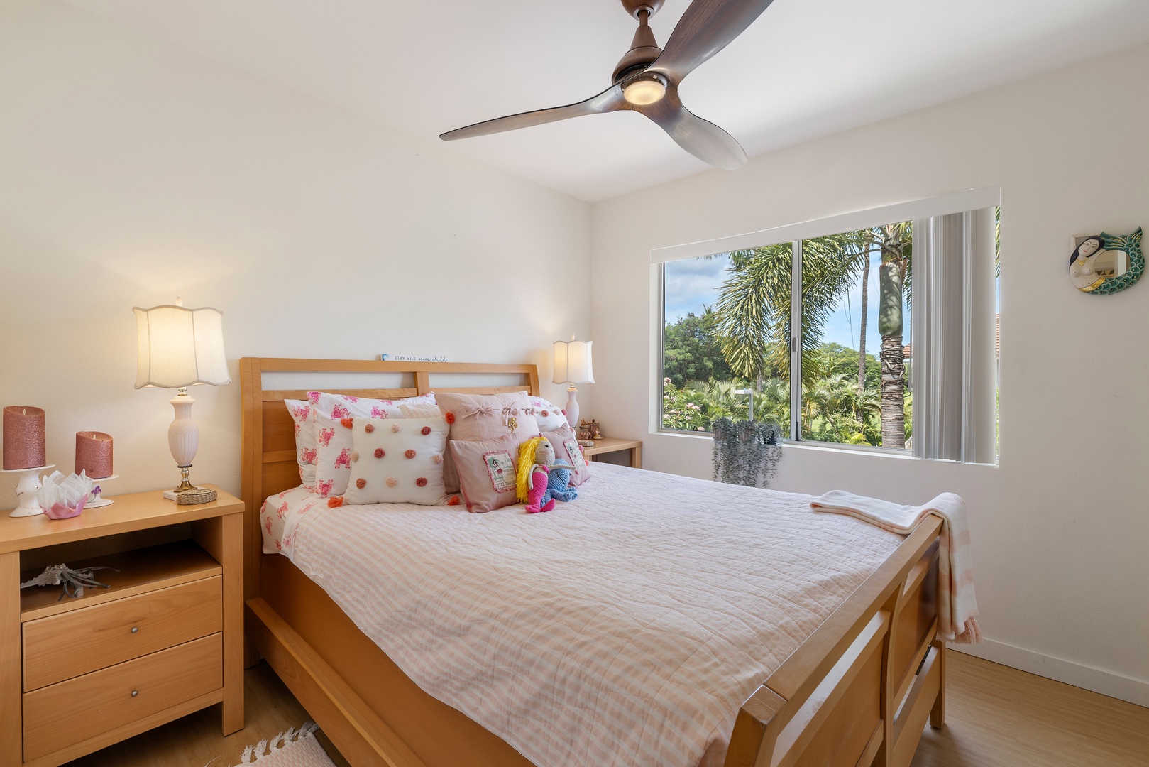 Rest peacefully in your tropical bedroom where palm trees sway outside your window and gentle ceiling fans keep you cool.