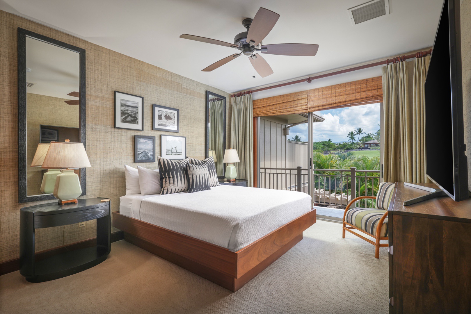 Kailua Kona Vacation Rentals, 3BD Ke Alaula (210B) Villa at Hualalai Resort - Guest Room #3 (upper level) with king bed, private balcony, flat screen television and adjacent full bath.