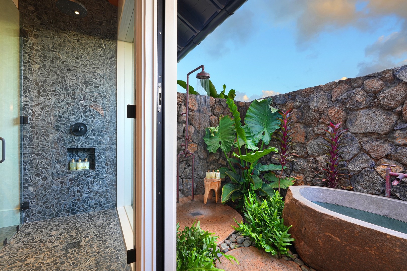 Koloa Vacation Rentals, Hale Pakika at Kukui'ula - Experience spa-like luxury with the outdoor soaking tub and shower for a tranquil and relaxing afternoon..