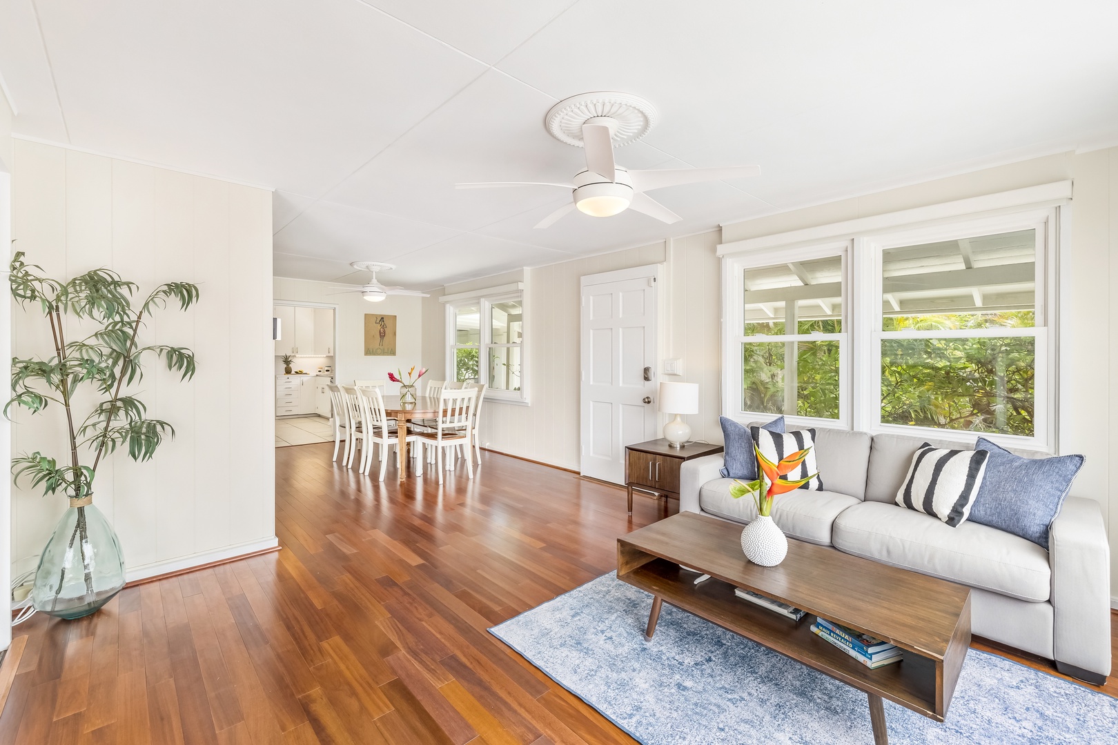 Honolulu Vacation Rentals, Kahala Cottage - The view from the living area looking at the dining space.