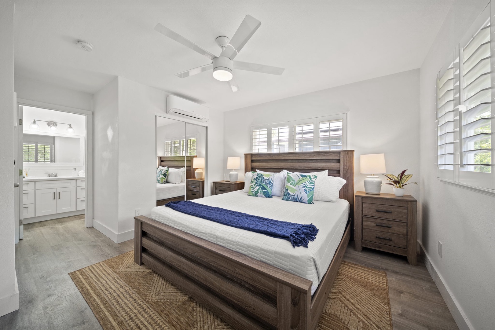 Haleiwa Vacation Rentals, Hale Nalu - Guest Bedroom 6 is equipped with split A/C and a ceiling fan