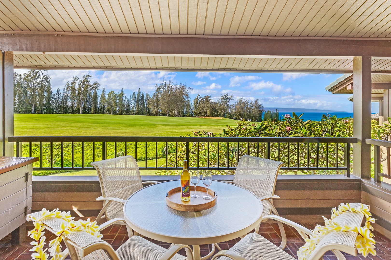 Lahaina Vacation Rentals, Kapalua Ridge 2321 - Enjoy a refreshing drink while taking in the scenic views of lush greenery and the ocean view