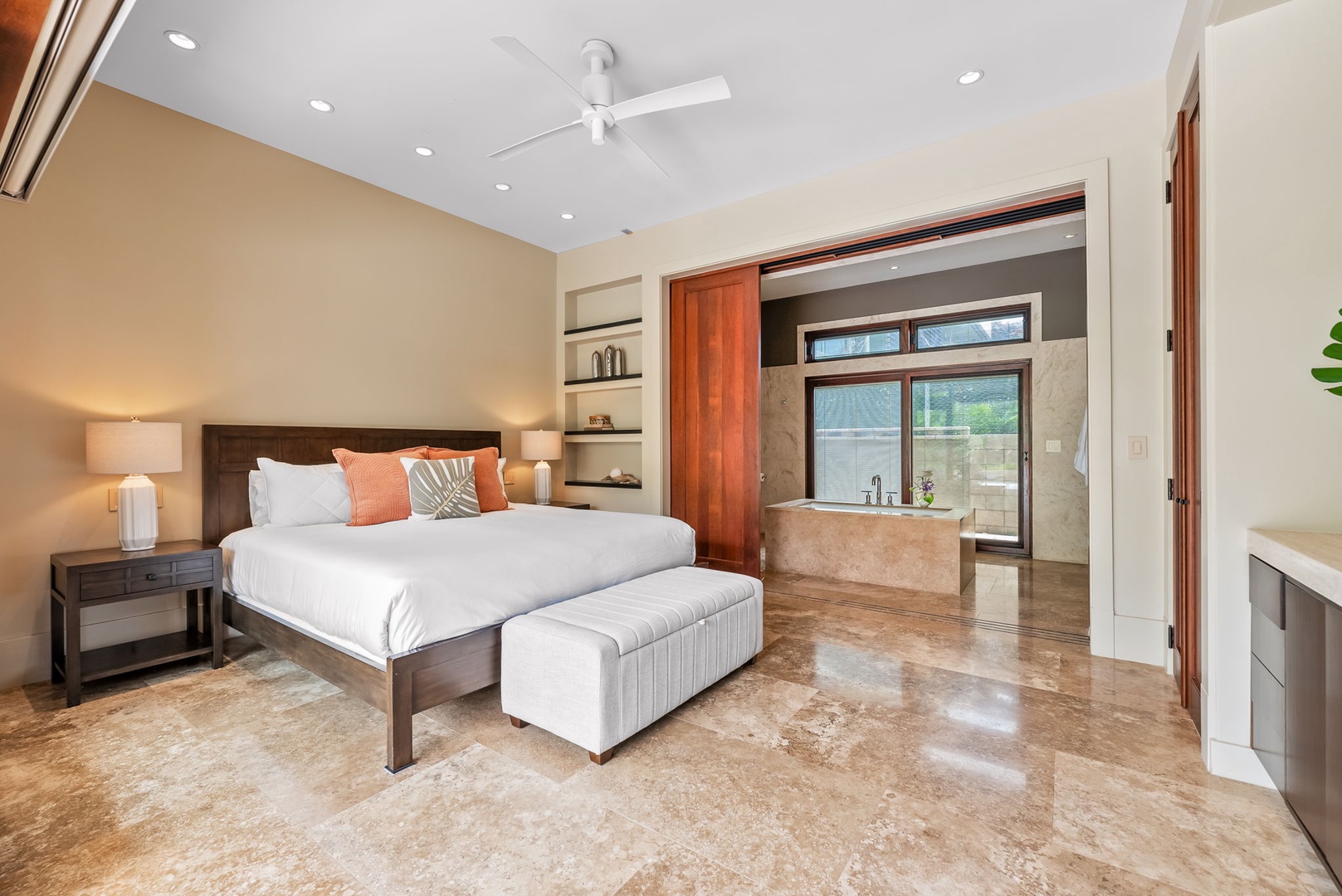 Kailua Vacation Rentals, Makalei - The guest suite two offers a king-sized bed, ceiling fan and an ensuite bathroom.