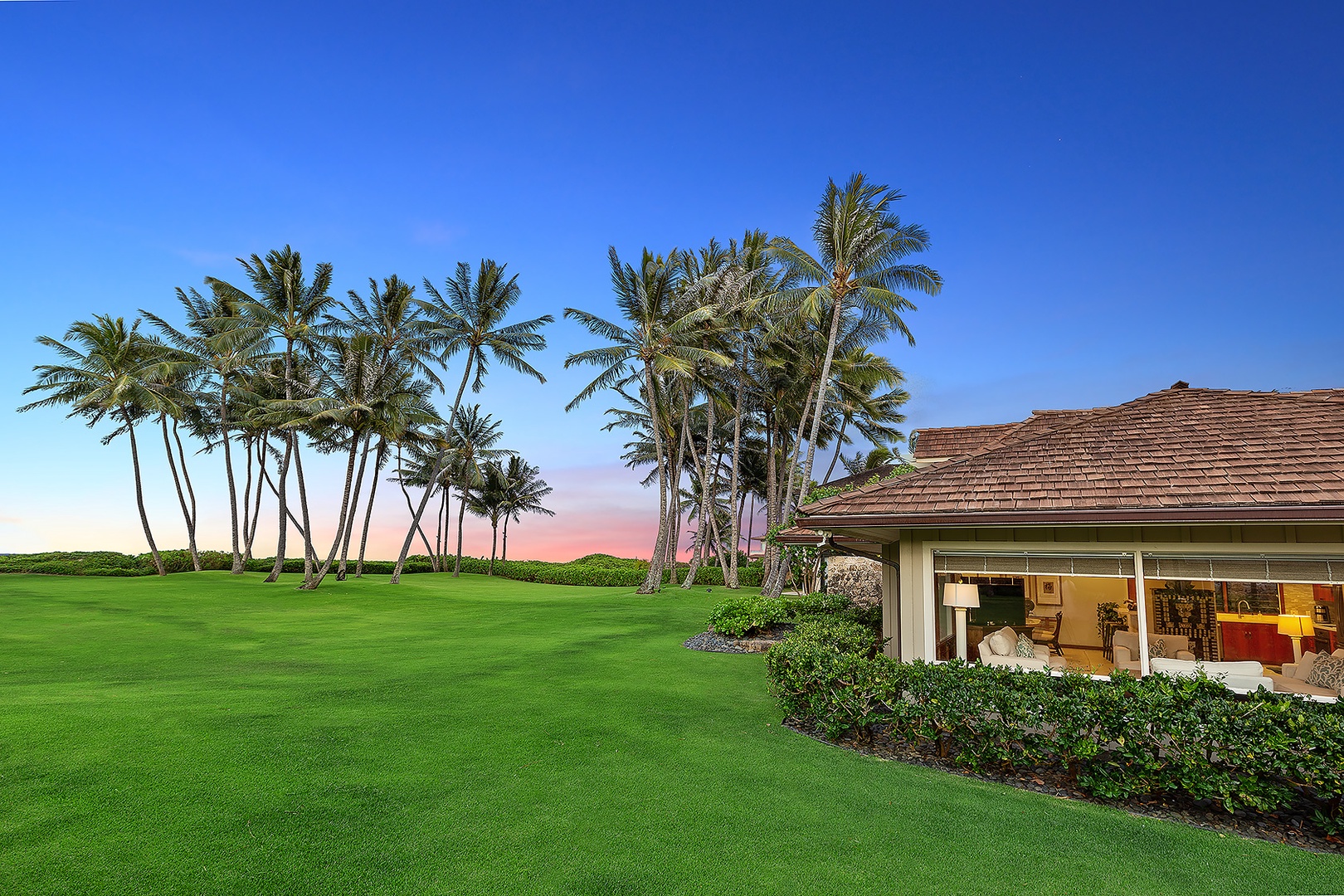 Kailua Vacation Rentals, Kailua Shores Estate 5 Bedroom - Experience the estate’s tranquil beauty during sunset with expansive views.