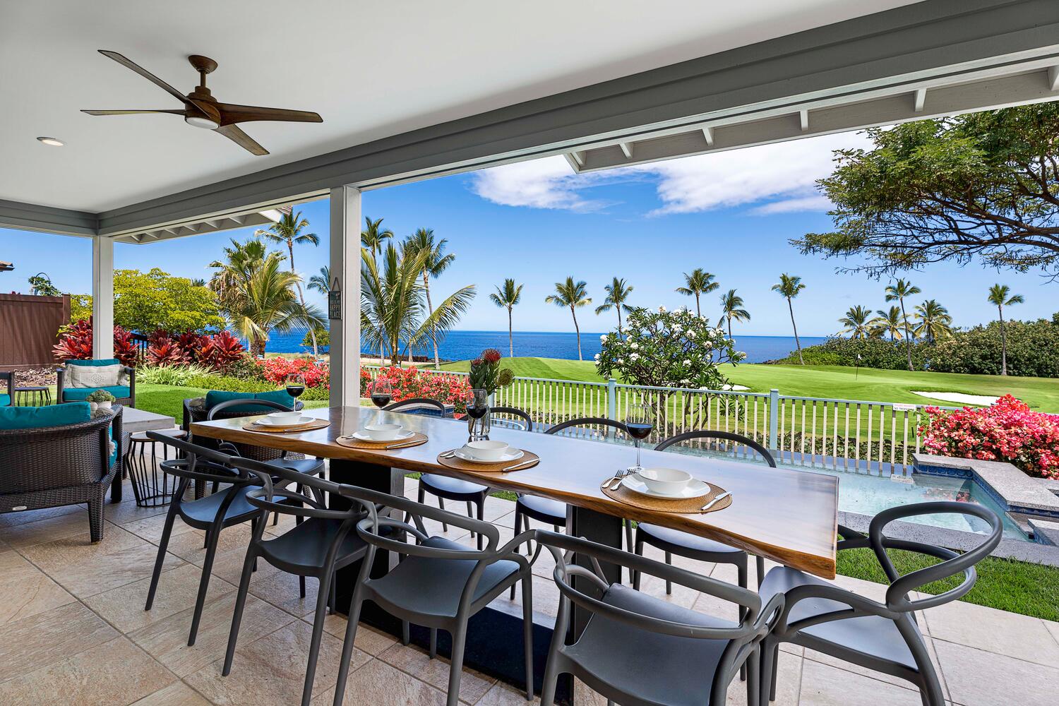 Kailua-Kona Vacation Rentals, Holua Kai #26 - Dining area with a picturesque view of the ocean, ideal for breezy summer meals.