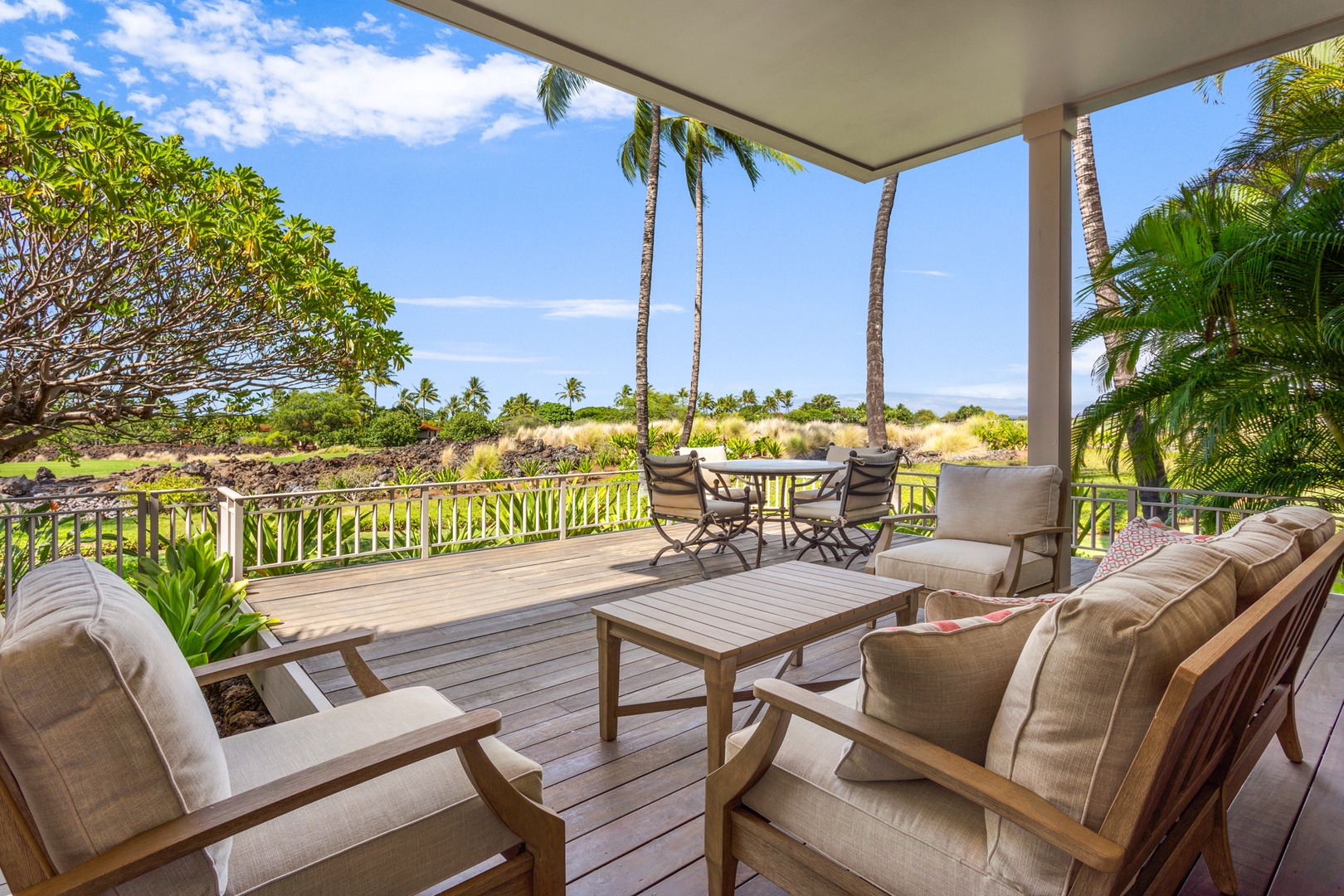 Kailua Kona Vacation Rentals, OFB 3BD Ka'Ulu Villa (129D) at Four Seasons Resort at Hualalai - Spacious lower deck off primary suite and bonus room.
