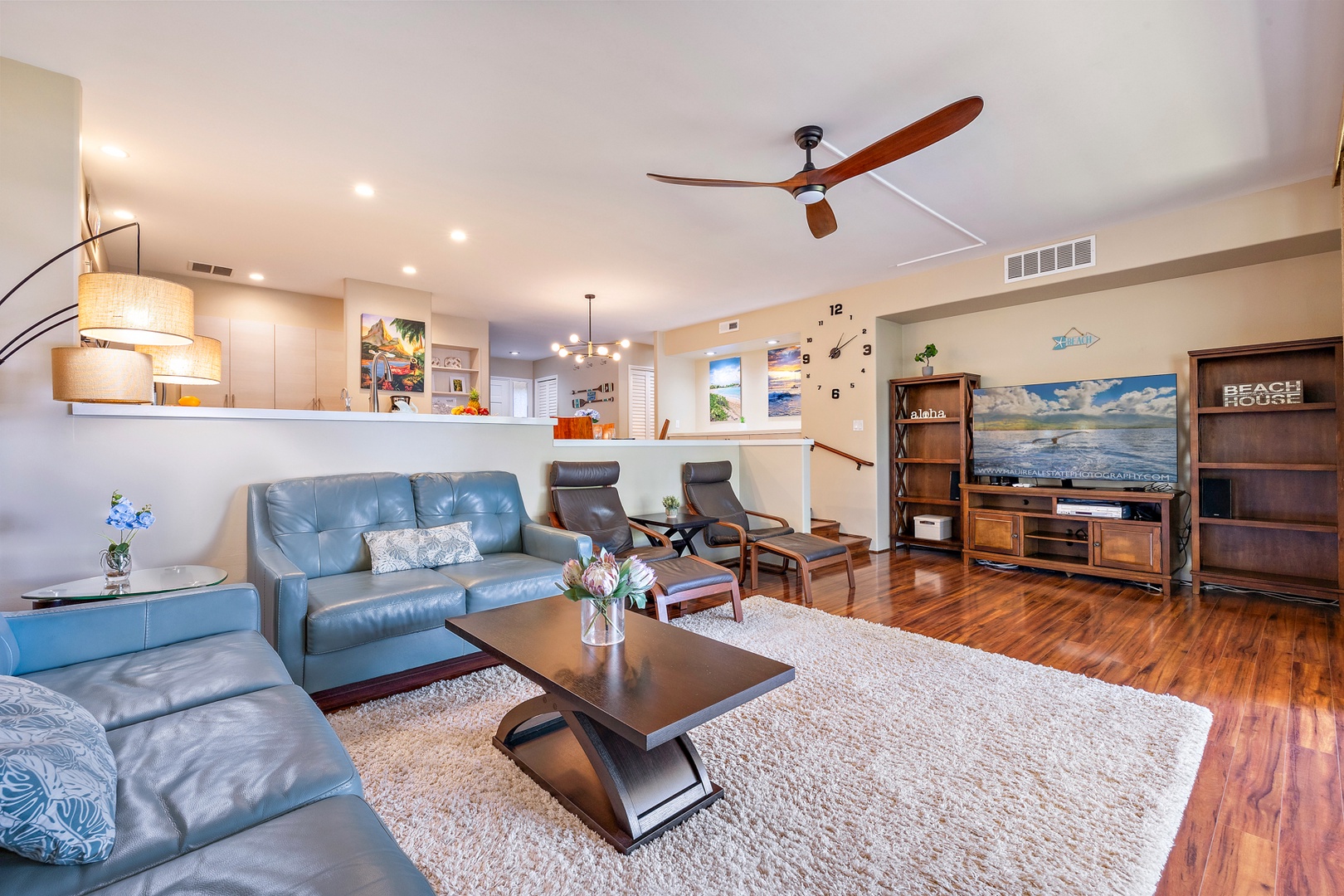 Lahaina Vacation Rentals, Kaanapali Royal Q-202 - The living area features plush seating, large TV and central AC.