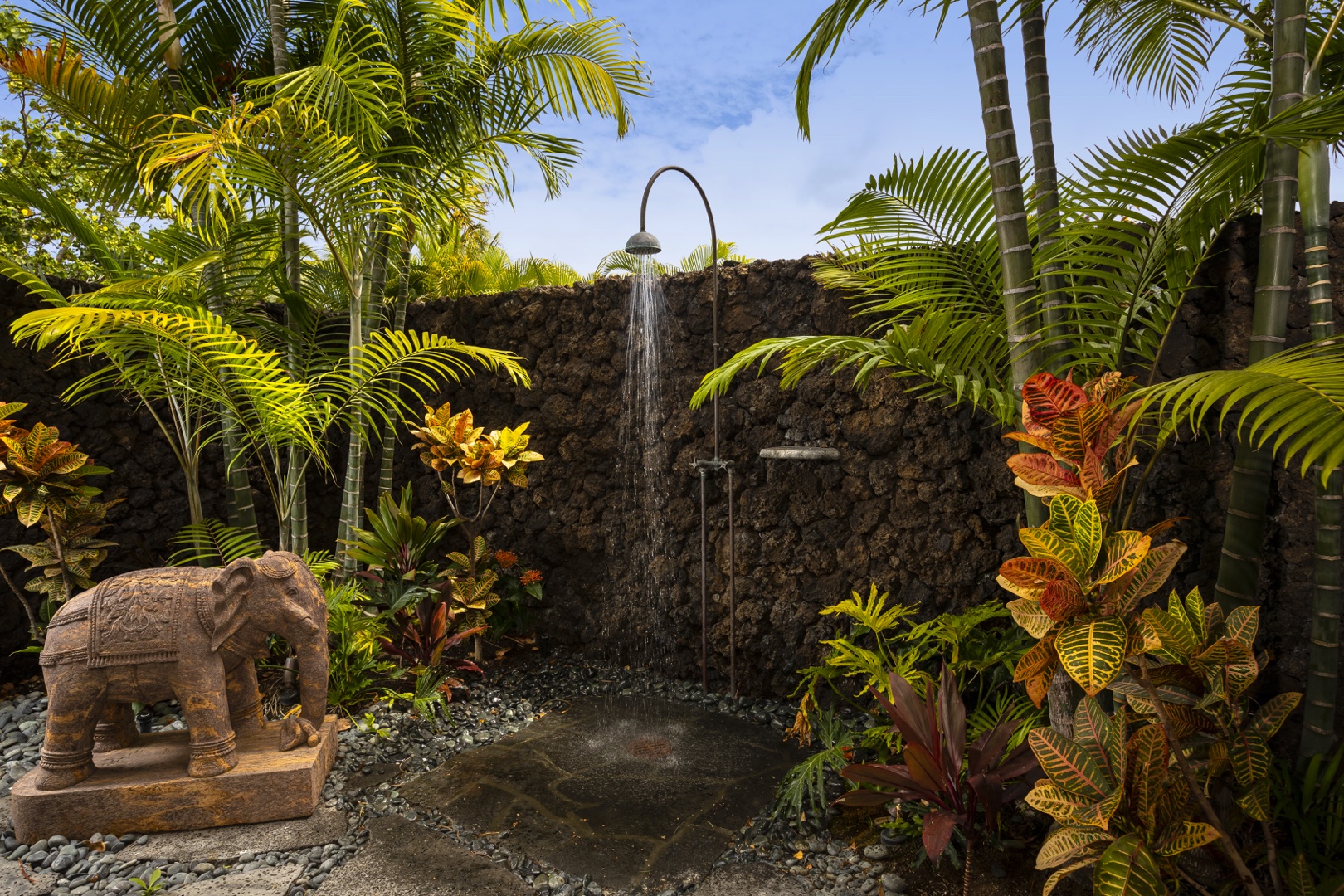 Kailua Kona Vacation Rentals, 4BD Kahikole Street (218) Estate Home at Four Seasons Resort at Hualalai - Fabulous garden shower exclusive to the primary suite with lush tropical landscaping