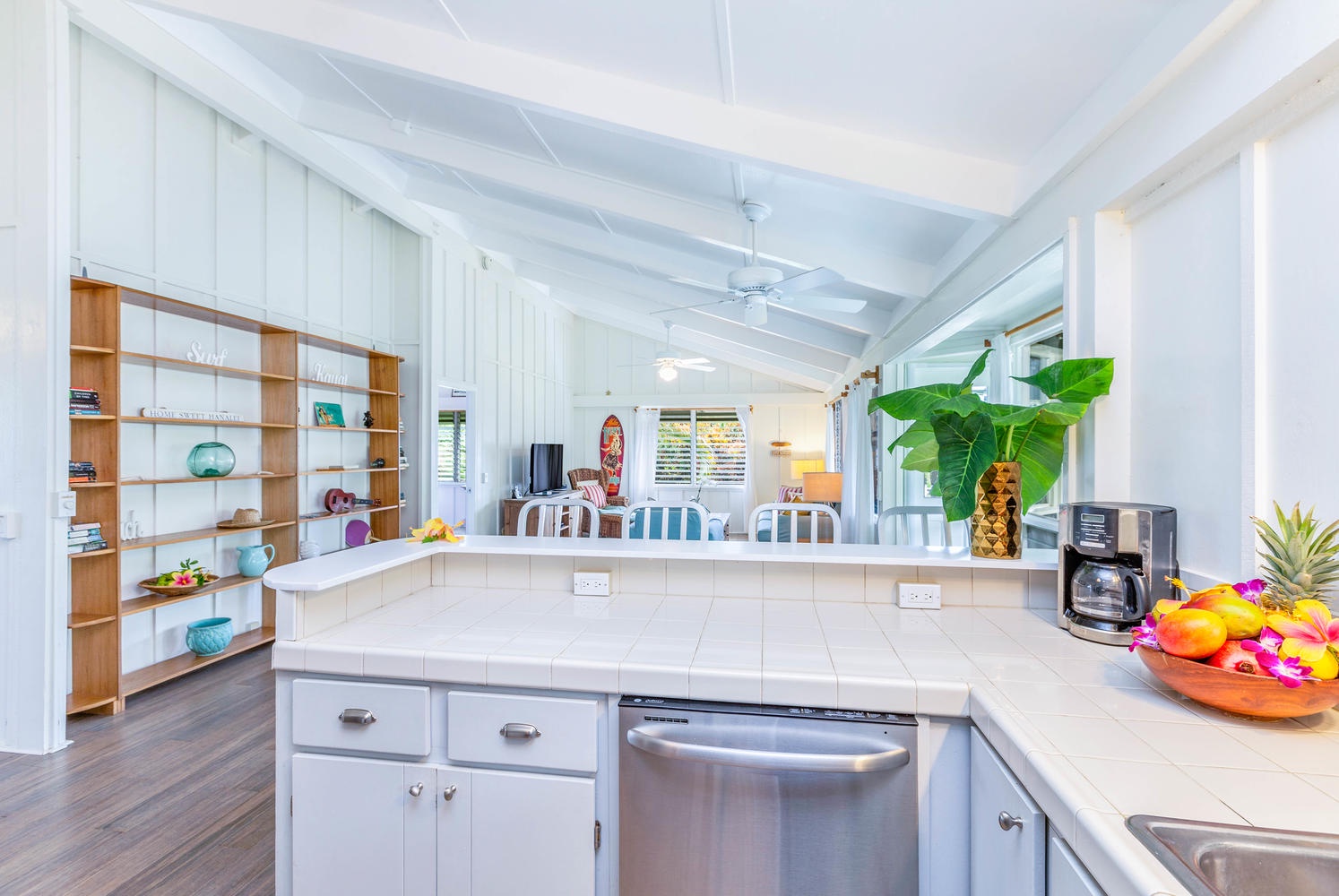 Hanalei Vacation Rentals, Hale Kanani (Kaua'i) TVNC 1342 - Kitchen looking towards living area