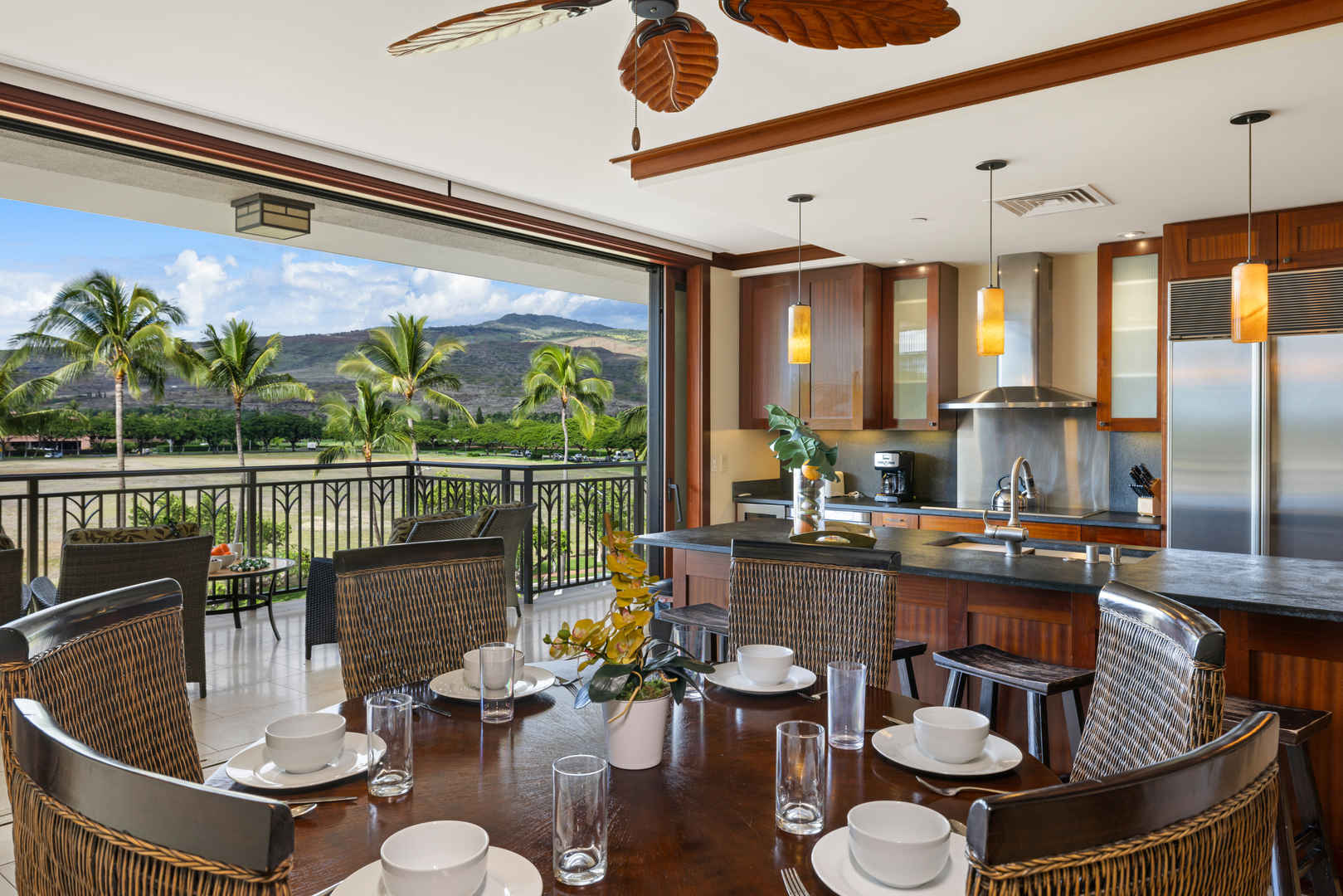 Kapolei Vacation Rentals, Ko Olina Beach Villas O414 - Open an inviting indoor-outdoor living space with ocean and mountain views