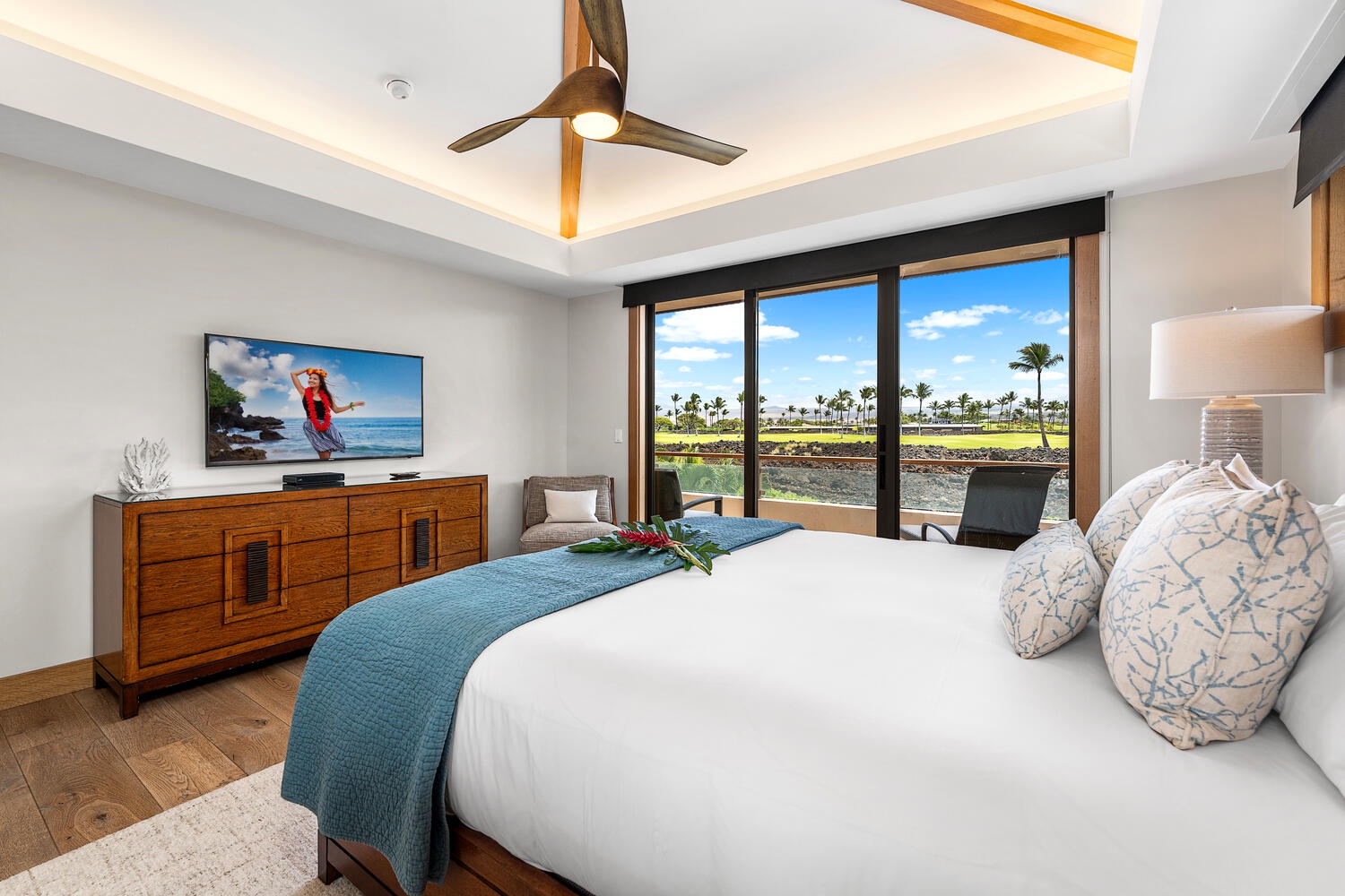 Kamuela Vacation Rentals, Laule'a at the Mauna Lani Resort #14 - The primary suite features a king bed, serene decor, and natural light.