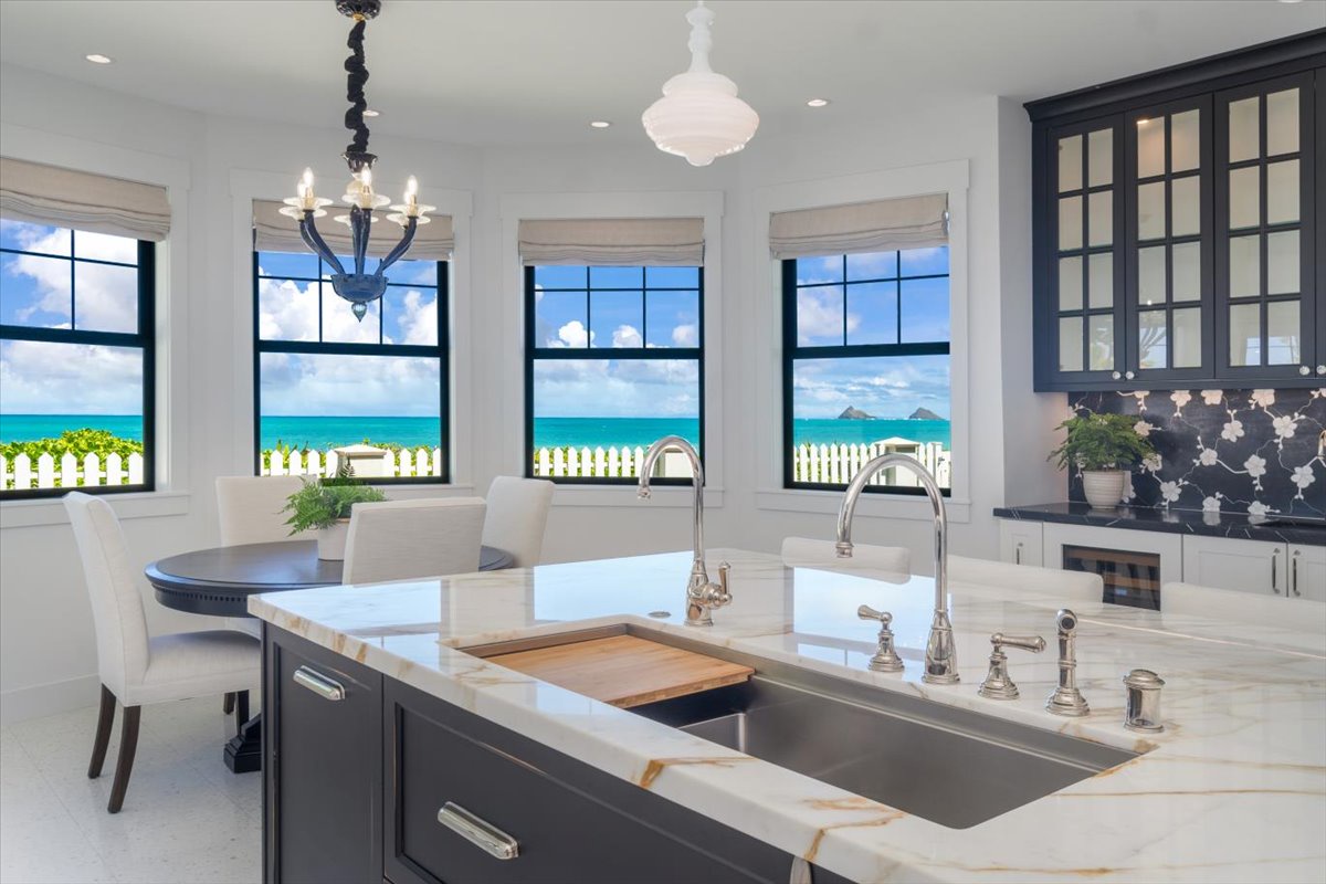 Kailua Vacation Rentals, Kailua Beachfront Estate - Ocean-view breakfast nook filled with natural light and coastal vibes.
