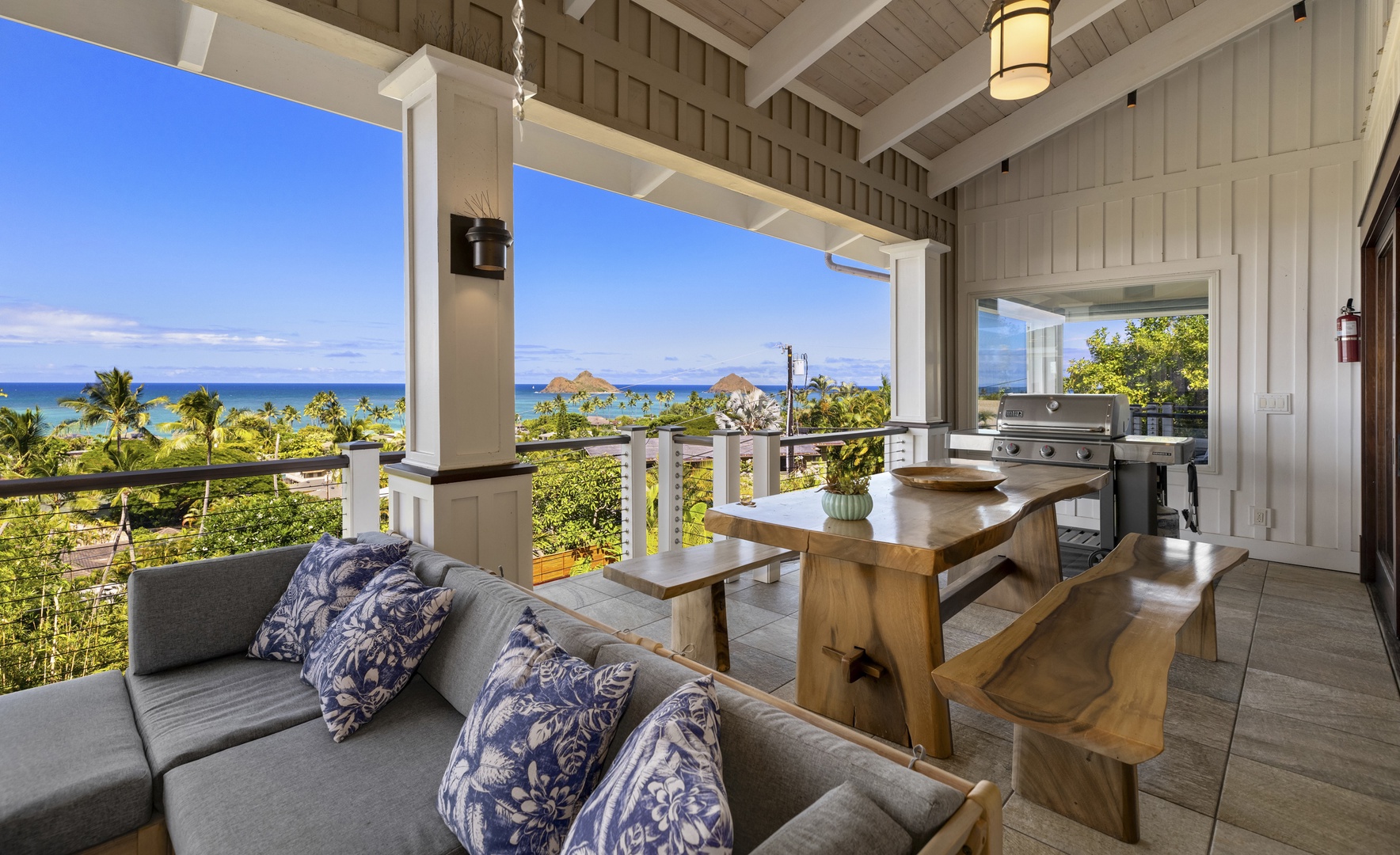 Kailua Vacation Rentals, Lanikai Villa** - There are plenty of options for entertainment on the main lanai with and outdoor lounge and dining area with a BBQ