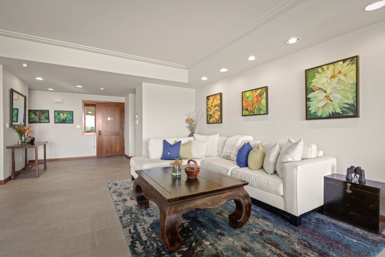 Kailua Kona Vacation Rentals, 3BD Golf Villa (3101) at Hualalai Resort - Lounge on the cozy living area after a day of exploration.