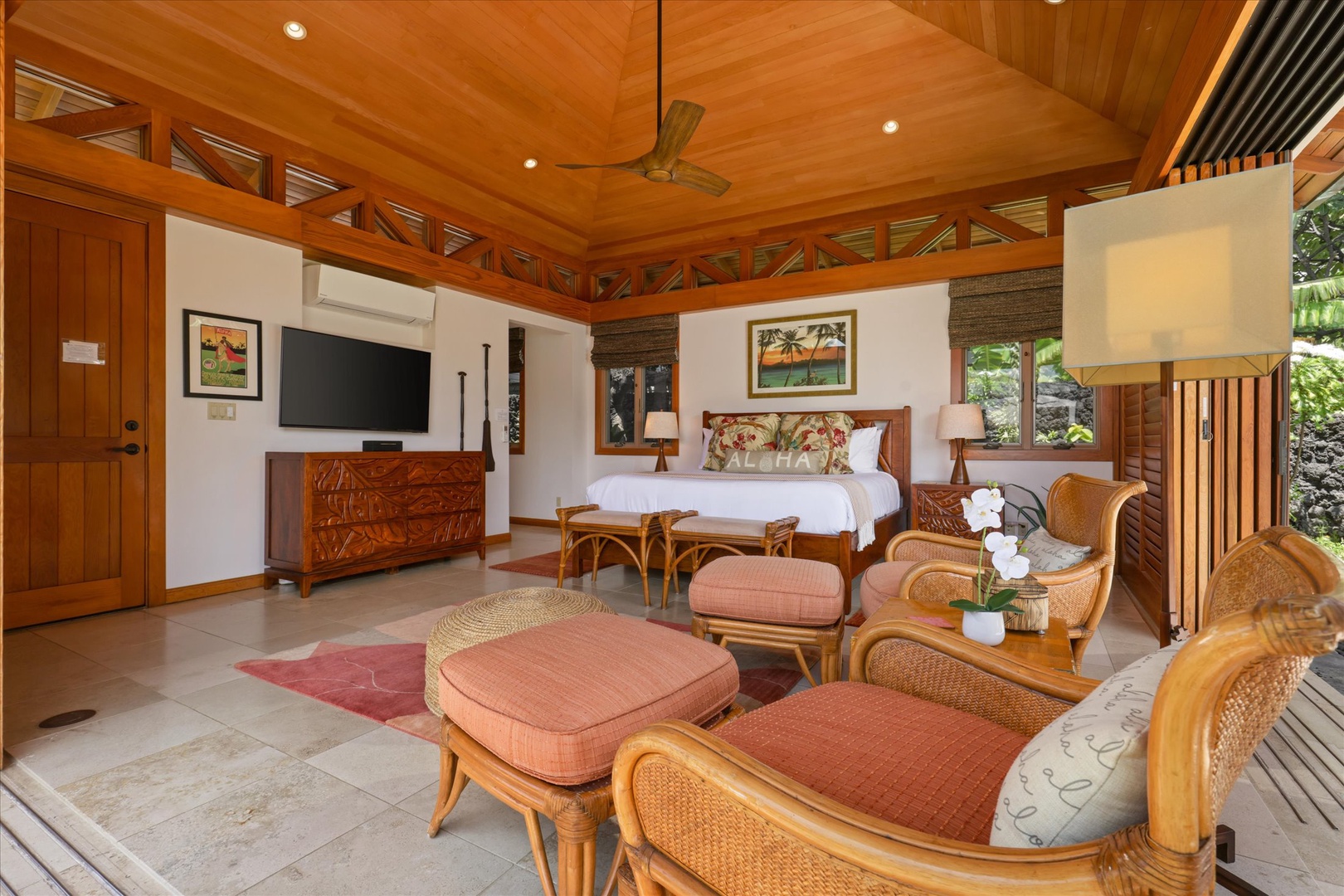 Kamuela Vacation Rentals, 3BD Na Hale 3 at Pauoa Beach Club at Mauna Lani Resort - Settle into the reading corner and its rattan chairs in the Primary Suite (Bedroom #1).