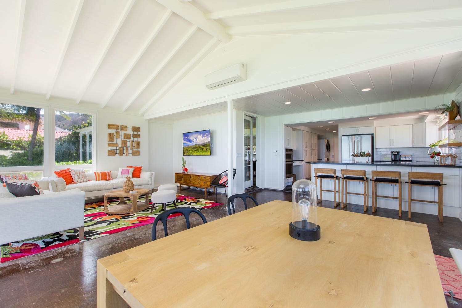 Kailua Vacation Rentals, Lanikai Oceanside 4 Bedroom - Family/living room and kitchen.