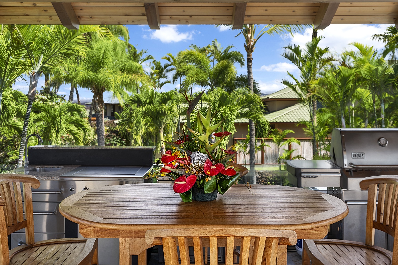 Kamuela Vacation Rentals, Champion Ridge #35 - Outside Dining Lanai in the pool overlook area