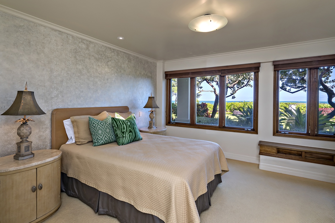 Kailua Vacation Rentals, Kailua's Kai Moena Estate - Main house: Guest Bedroom 1 located on the first floor with a split A/C unit and Queen Bed.