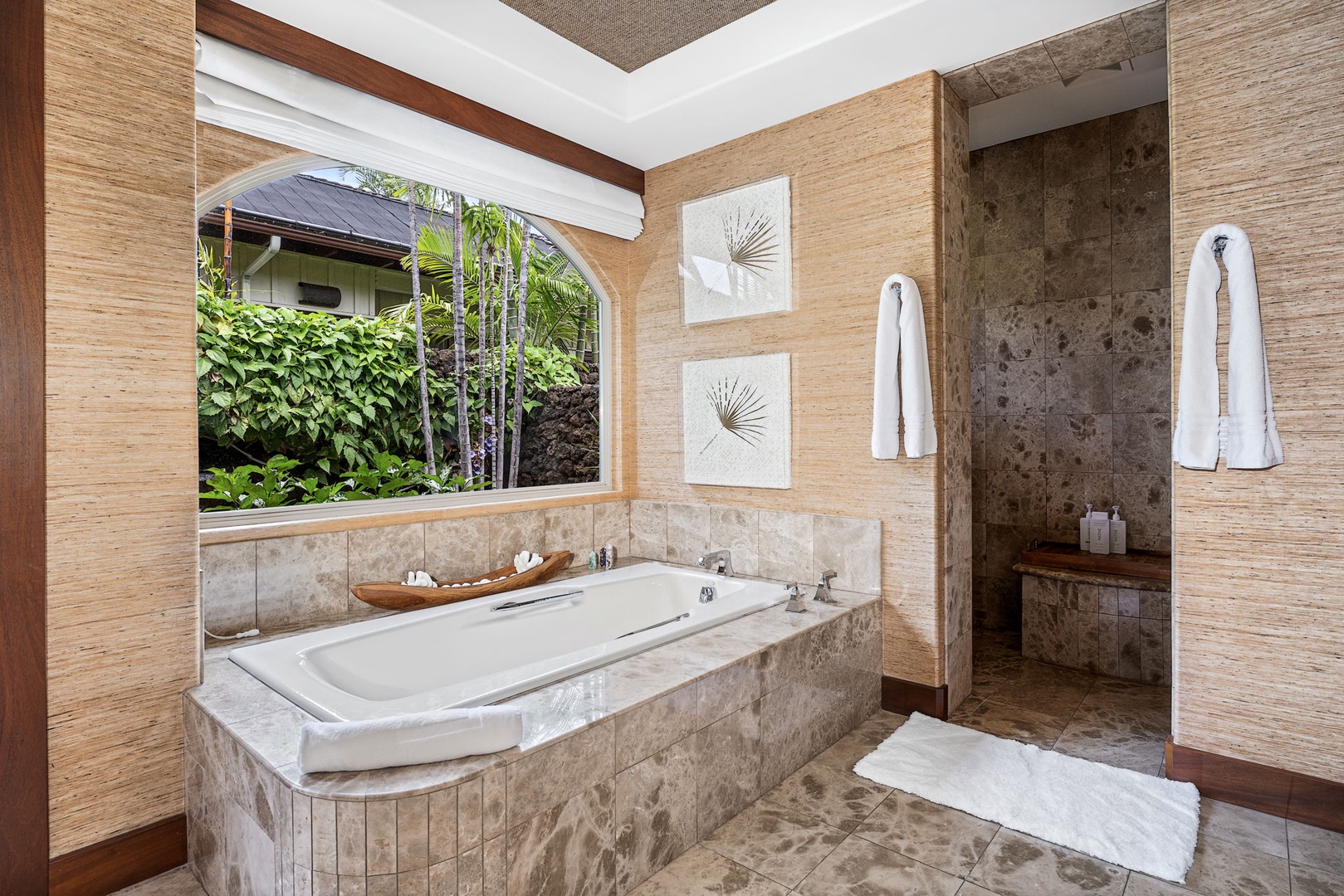 Kailua Kona Vacation Rentals, 3BD Pakui Street Estate (149) at Hualalai Resort - Sink into the soaking tub with the greenery filling the window beside you.