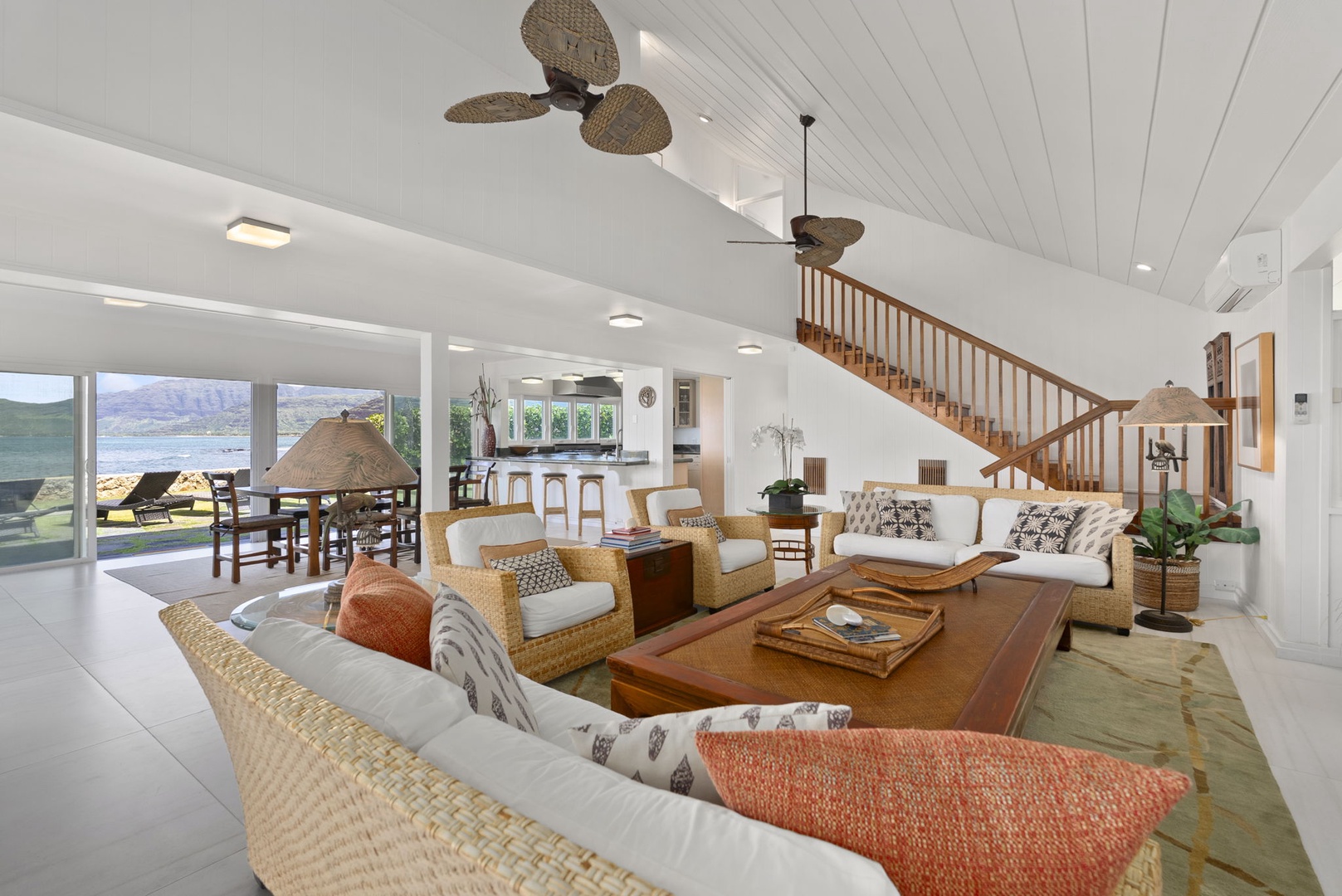 Waianae Vacation Rentals, Ma'ili Blue - Relax in this spacious open-concept living area where natural textures and coastal charm create your perfect island retreat.