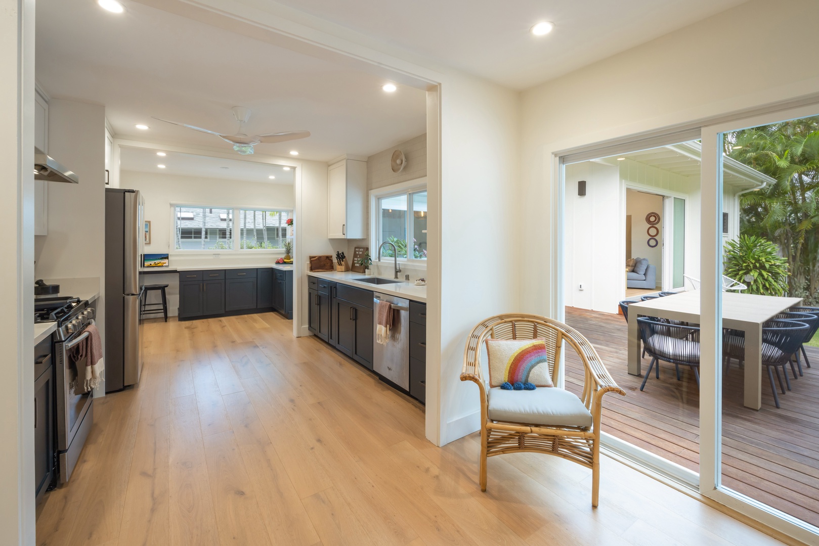 Kailua Vacation Rentals, Lanikai Ola Nani - An open layout connects the fully stocked kitchen to the dining area and beyond, creating seamless flow for entertaining.