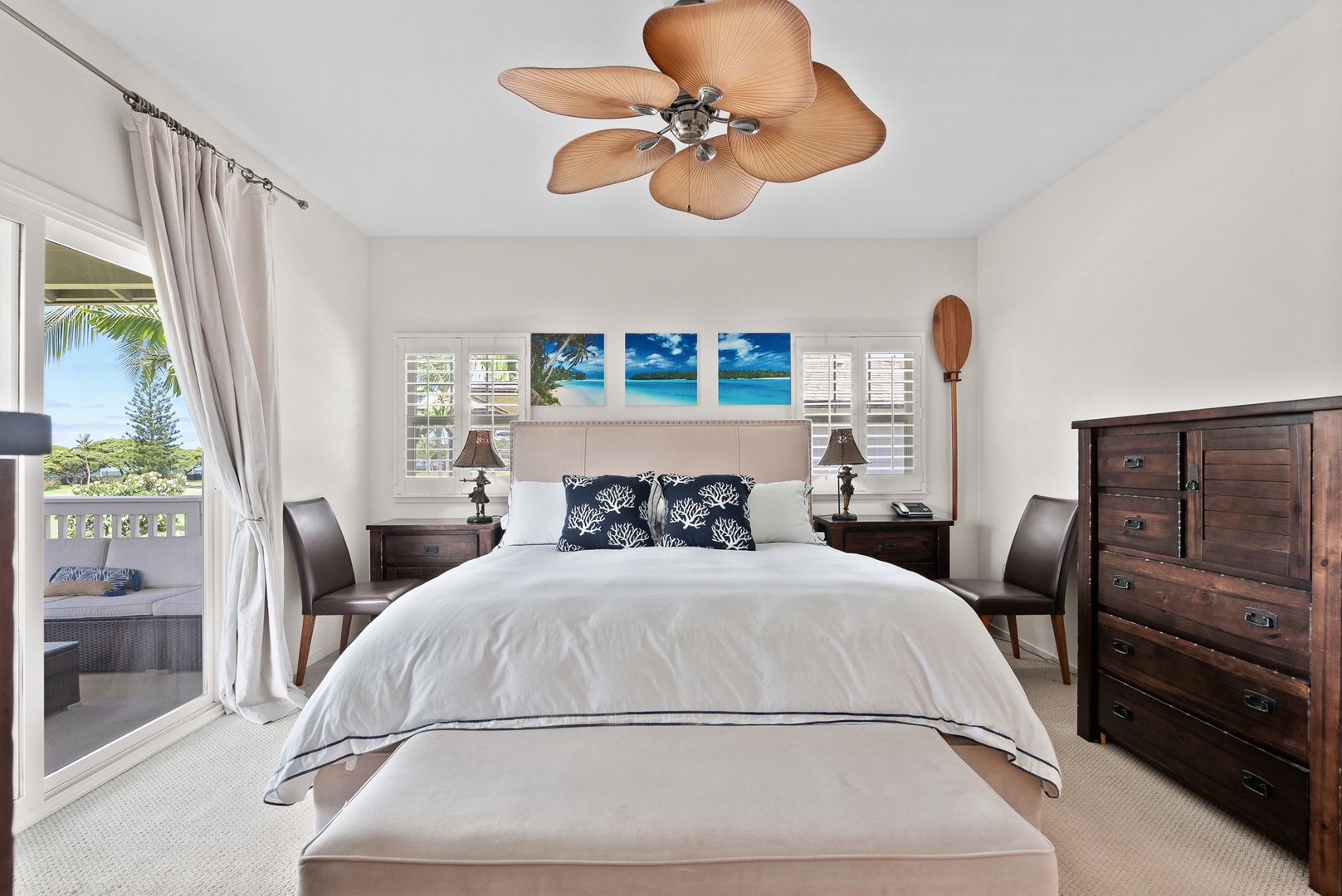 Kapolei Vacation Rentals, Coconut Plantation 1080-4 - Settle into the last bedroom, dark wood and blue linens, when it is time to turn in.