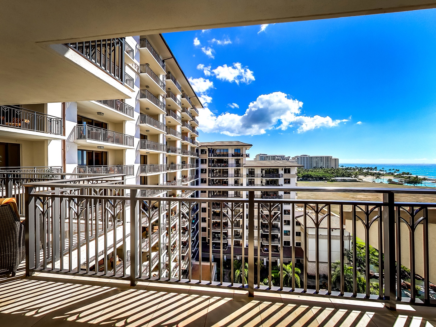 Kapolei Vacation Rentals, Ko Olina Beach Villas O1011 - A view of the resort and ocean from the balcony.