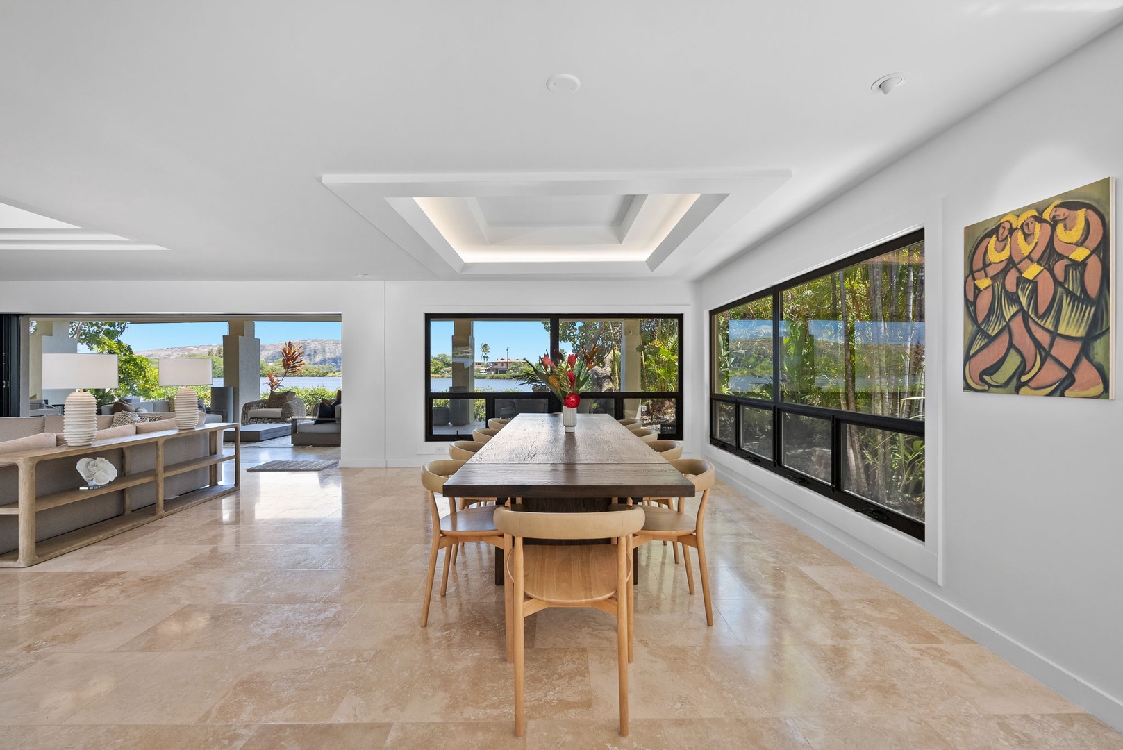 Honolulu Vacation Rentals, The Lagoon House 3BR - Light and nature are allowed to shine into the space through the floor-to-ceiling windows.