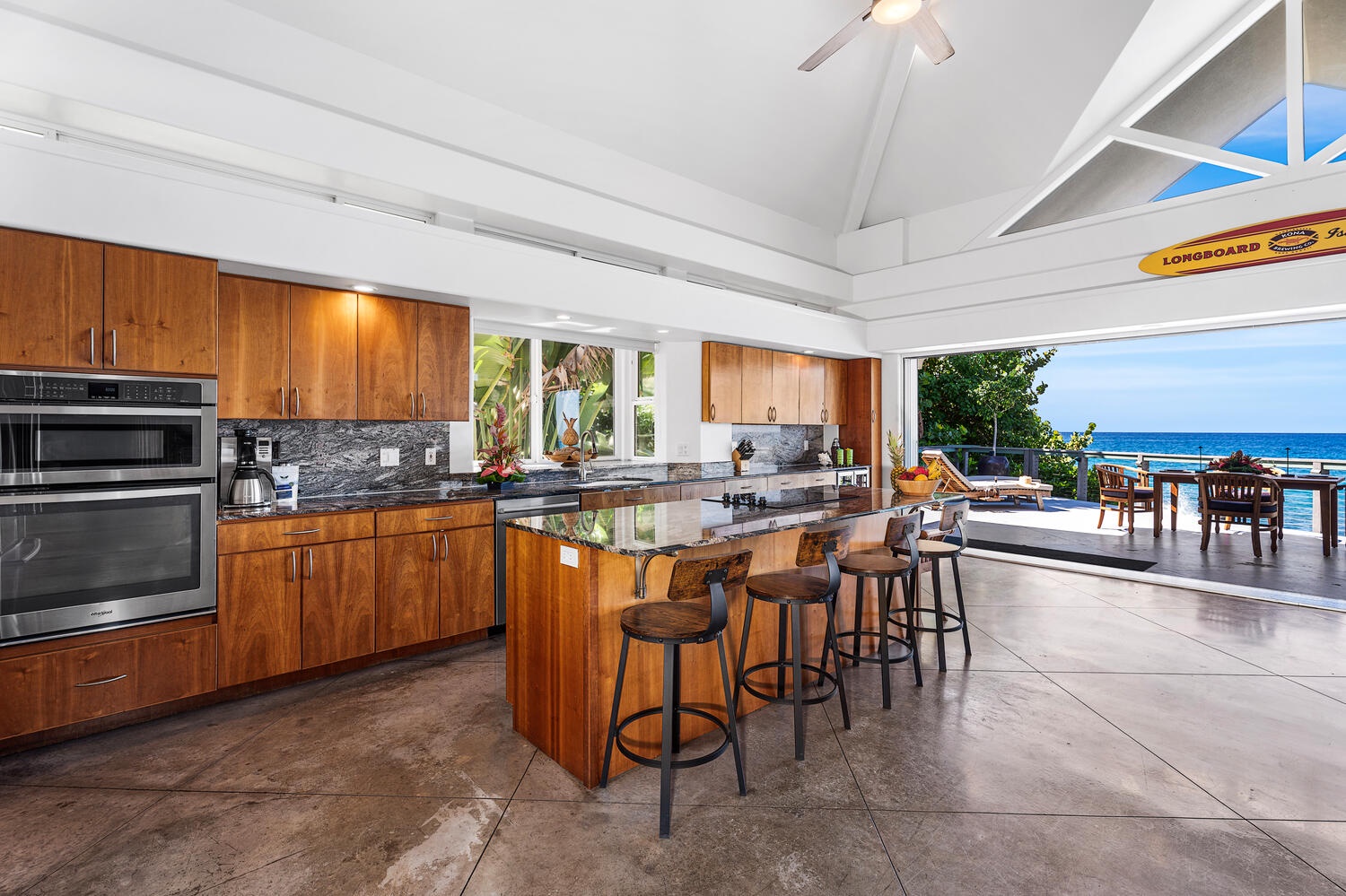 Kailua-Kona Vacation Rentals, Hale Kope Kai - Gourmet kitchen with breakfast bar, granite counters, and ocean views—ideal for home-cooked island meals.