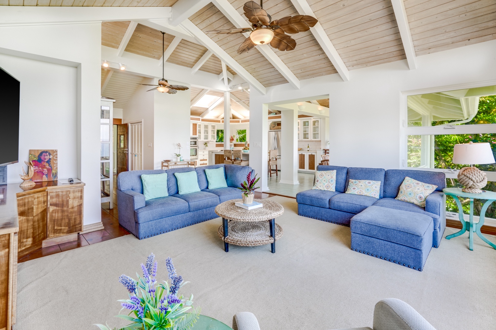 Princeville Vacation Rentals, Wai Lani - The vaulted ceilings and beams, combined with the abundance of natural light, create an open and airy ambiance.