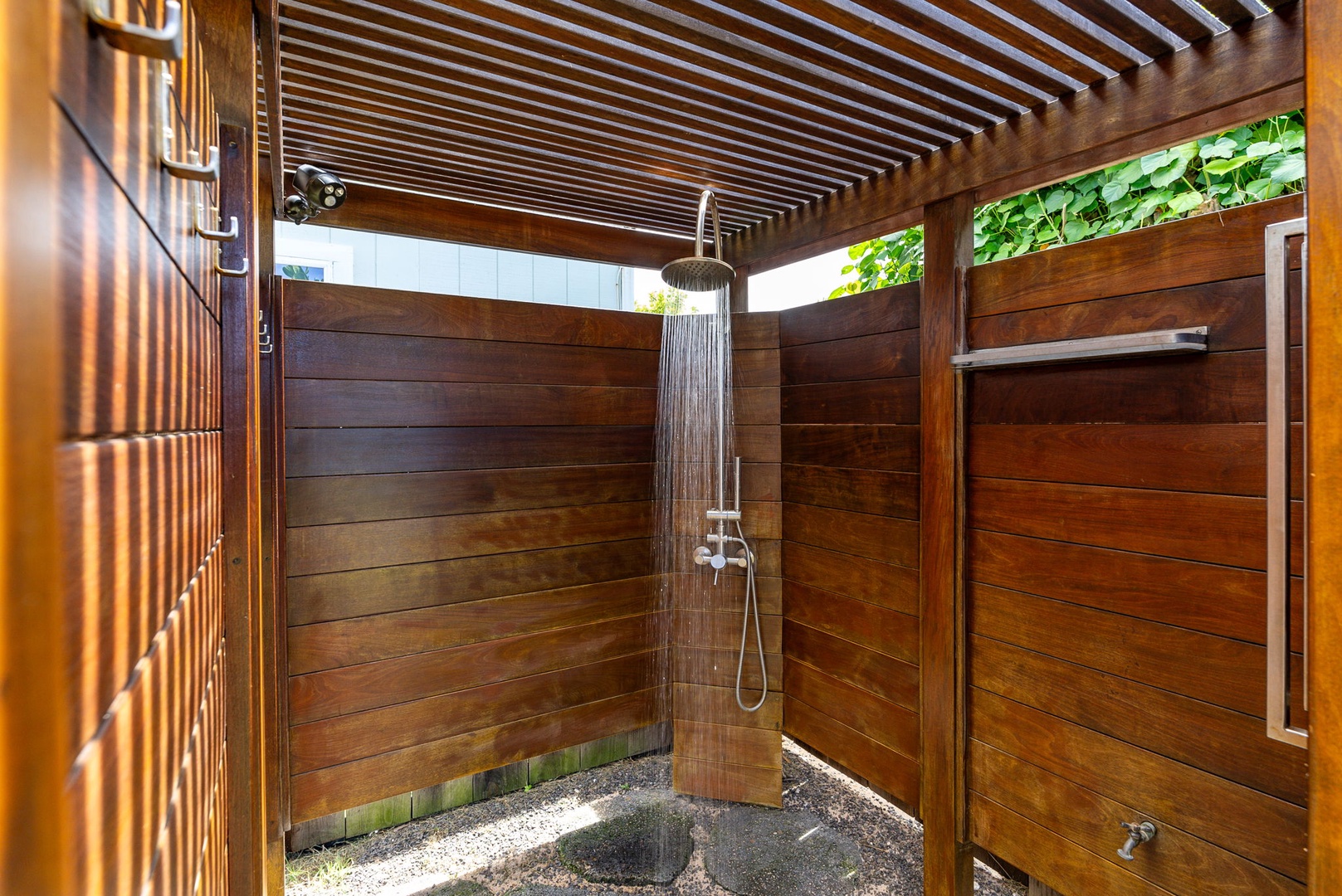 Waialua Vacation Rentals, Mokuleia Beach Villa** - Rinse off after a day at the beach in the custom-built outdoor shower.