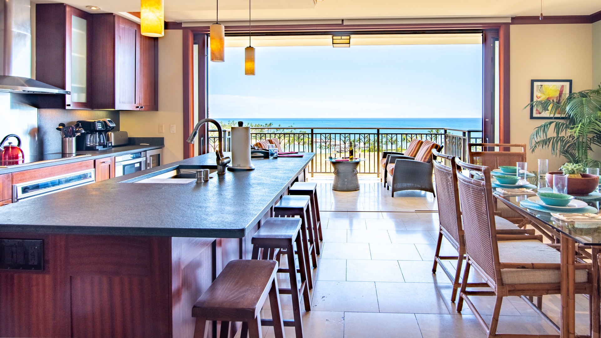 Kapolei Vacation Rentals, Ko Olina Beach Villas B901 - Enjoy the bar seating in the kitchen or formal dining with ocean breezes.