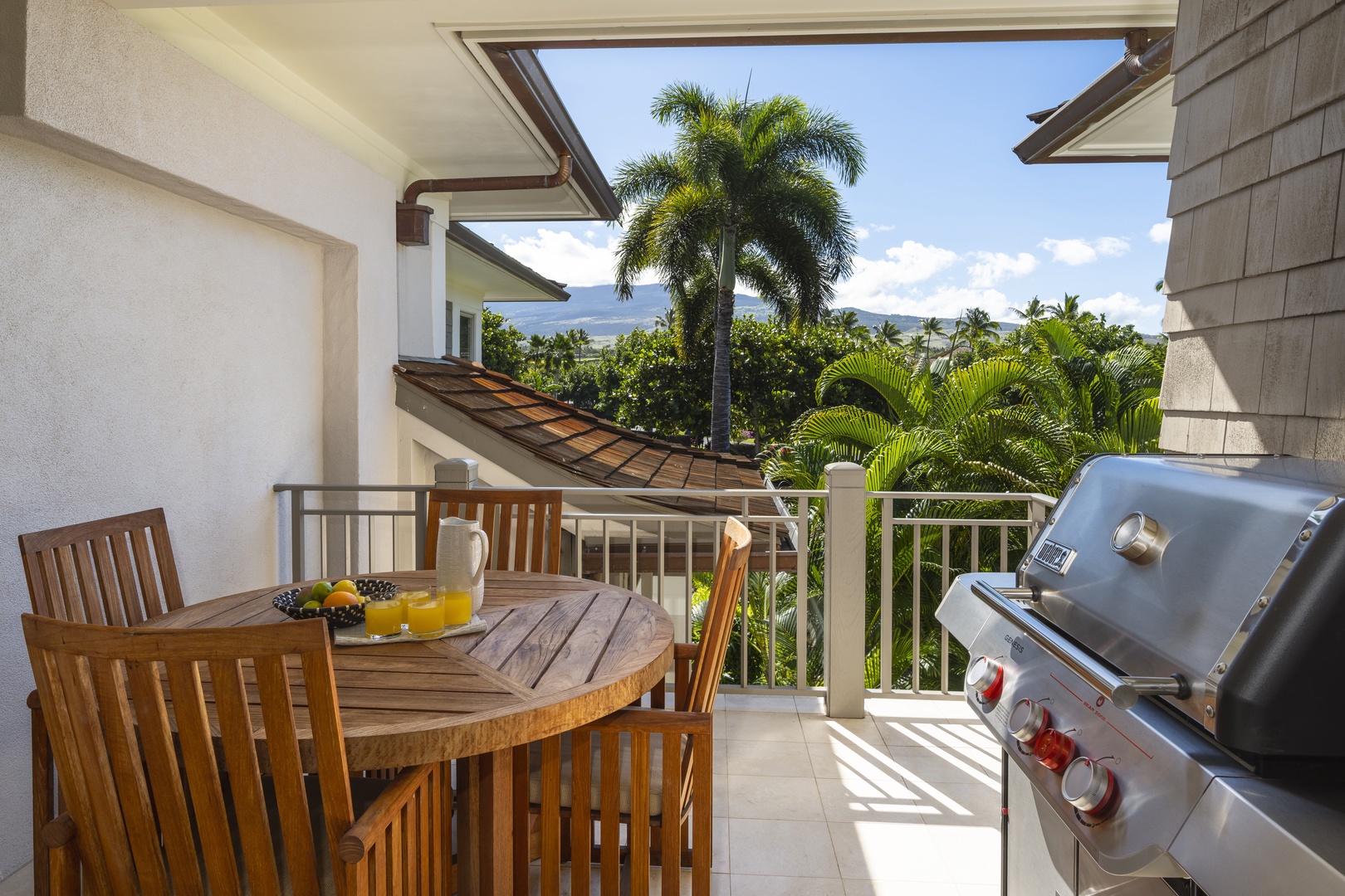 Kailua Kona Vacation Rentals, 3BD Palm Villa (130B) at Hualalai Resort - Savor tropical mornings on your private lanai with mountain views and a BBQ - ready for unforgettable outdoor dining experiences.