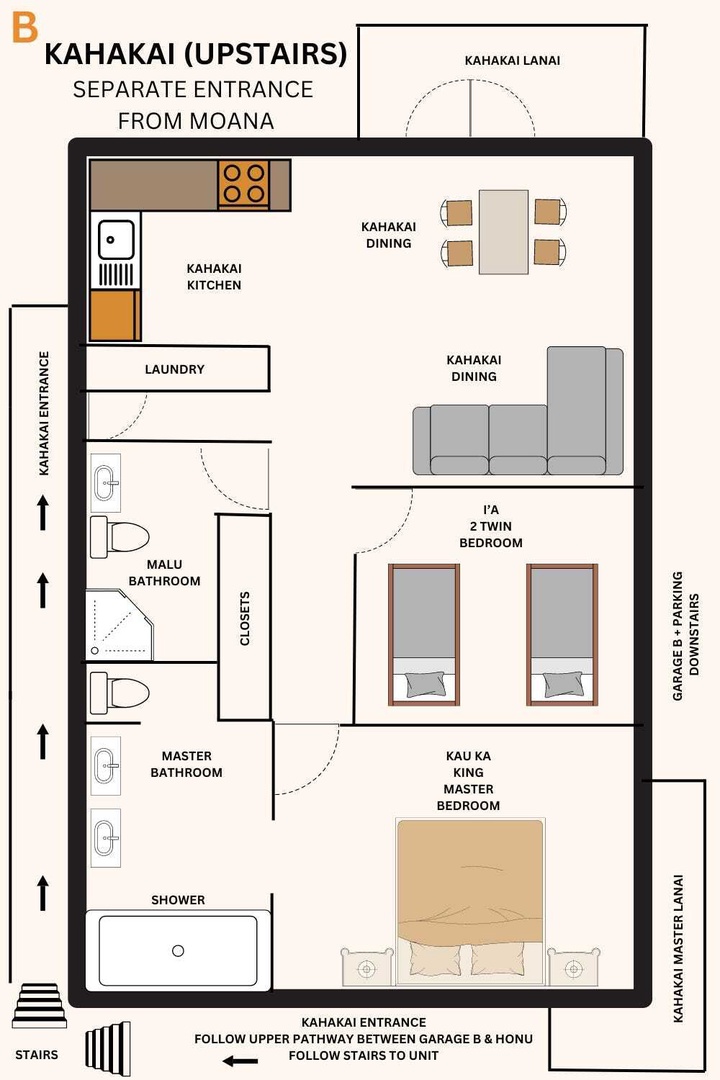 Kailua Kona Vacation Rentals, Kona Beach Bungalows** - Review the thoughtfully designed floor plan so you can easily plan your stay and see how the home’s spaces connect for comfortable living.