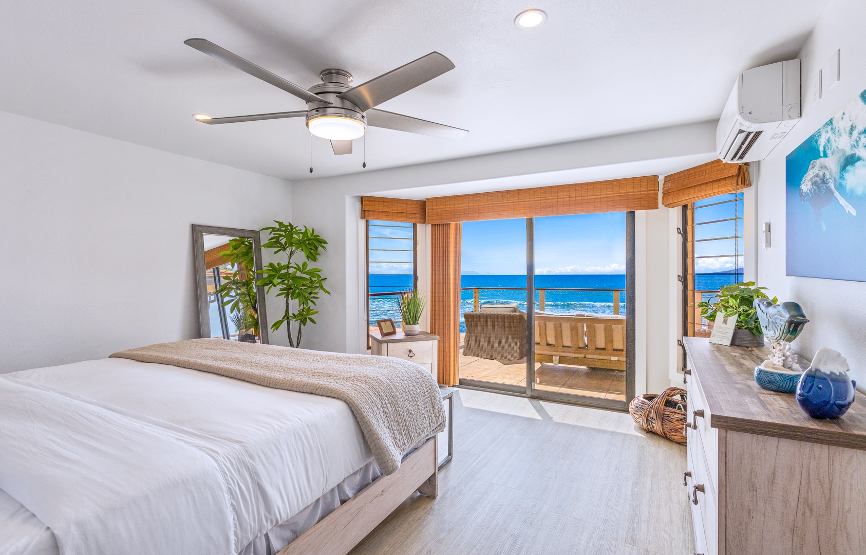 Lahaina Vacation Rentals, Puamana 254-2 - Puamana 254-2’s primary suite features ocean views from a private upstairs lanai.