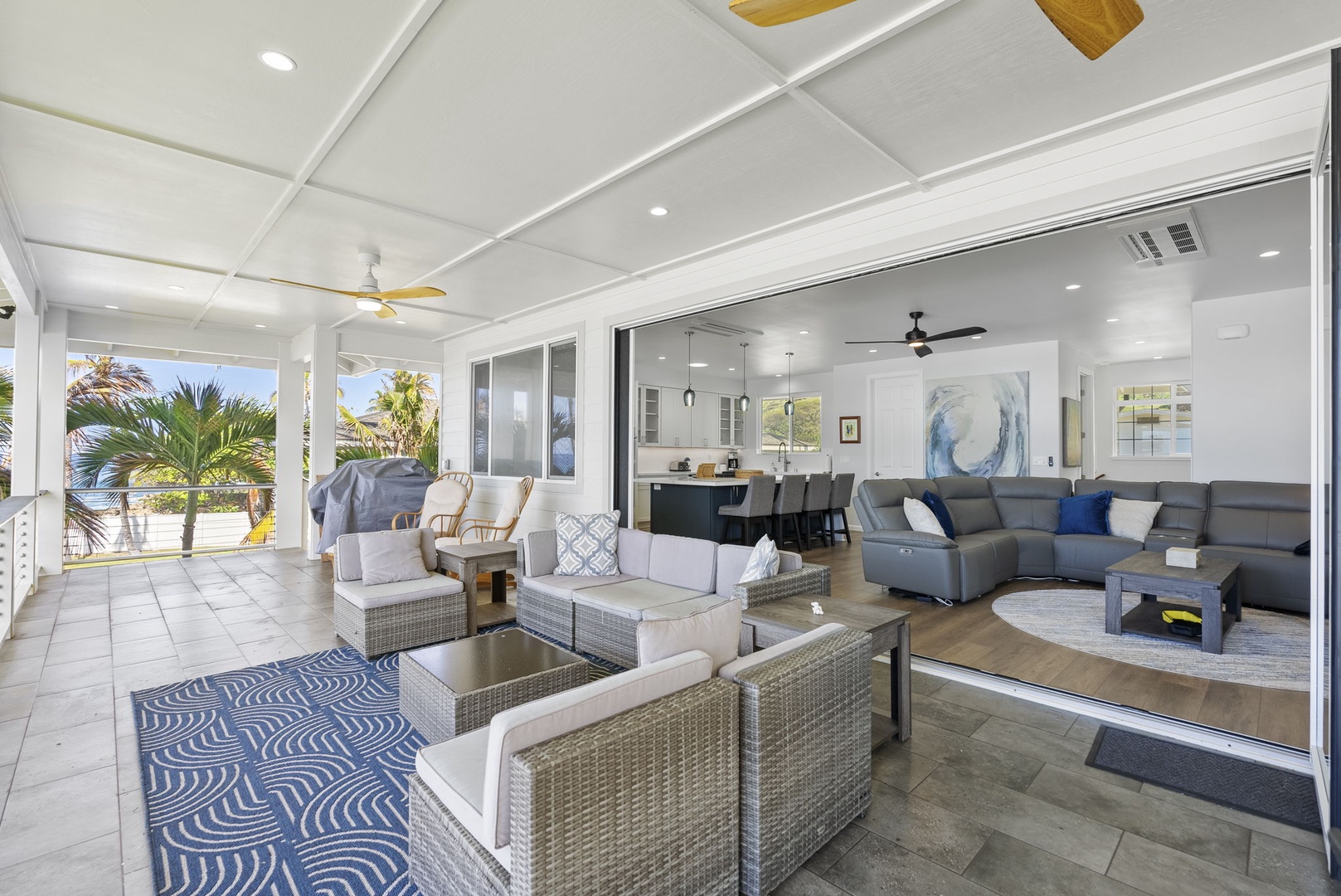 Waianae Vacation Rentals, Oceanfront Luxury Dream Estate - Covered upstair lanai with indoor-outdoor flow, perfect for relaxing with ocean breezes.