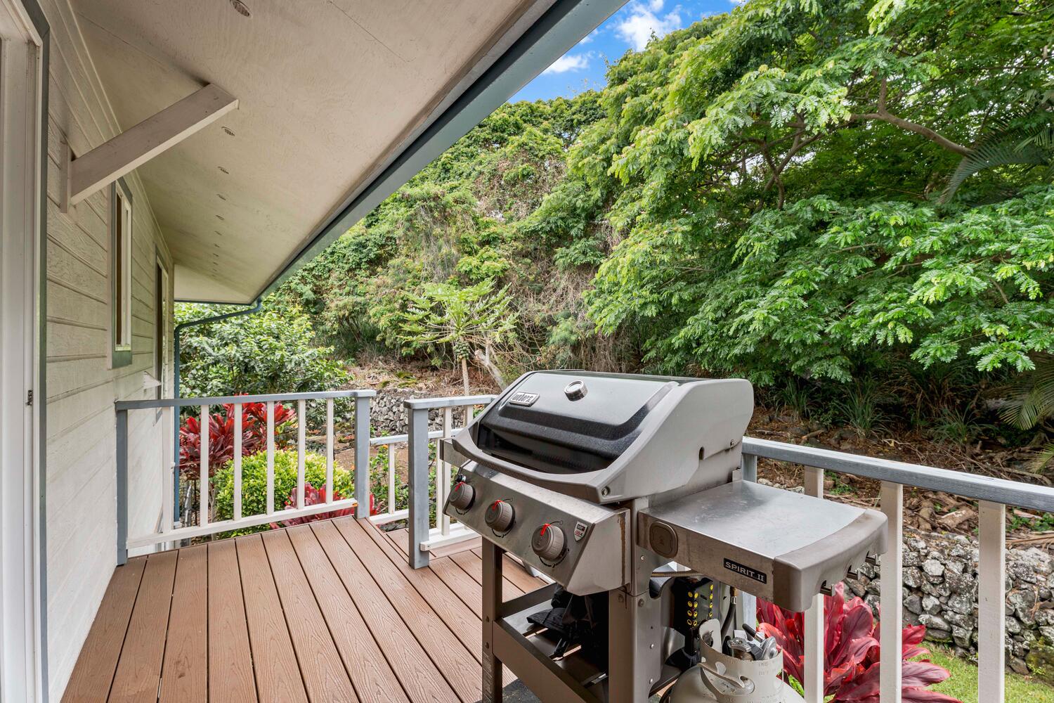 Kailua Kona Vacation Rentals, Honu O Kai (Turtle of the Sea) - BBQ while enjoying the garden views, just right off the dining area.