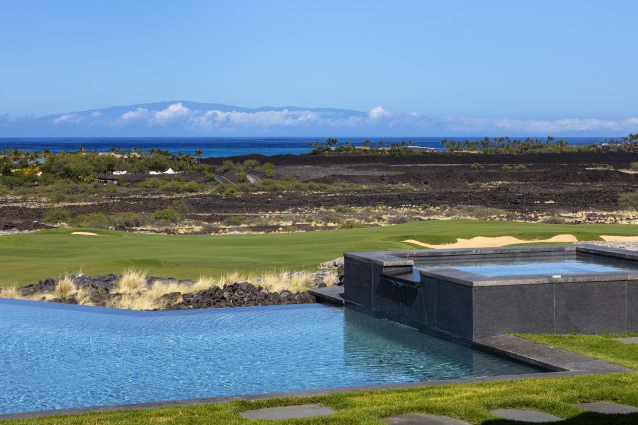 Kailua Kona Vacation Rentals, 4BR Luxury Puka Pa Estate (1201) at Four Seasons Resort at Hualalai - Infinity pool with an adjoining spa offers a luxurious and relaxation experience.