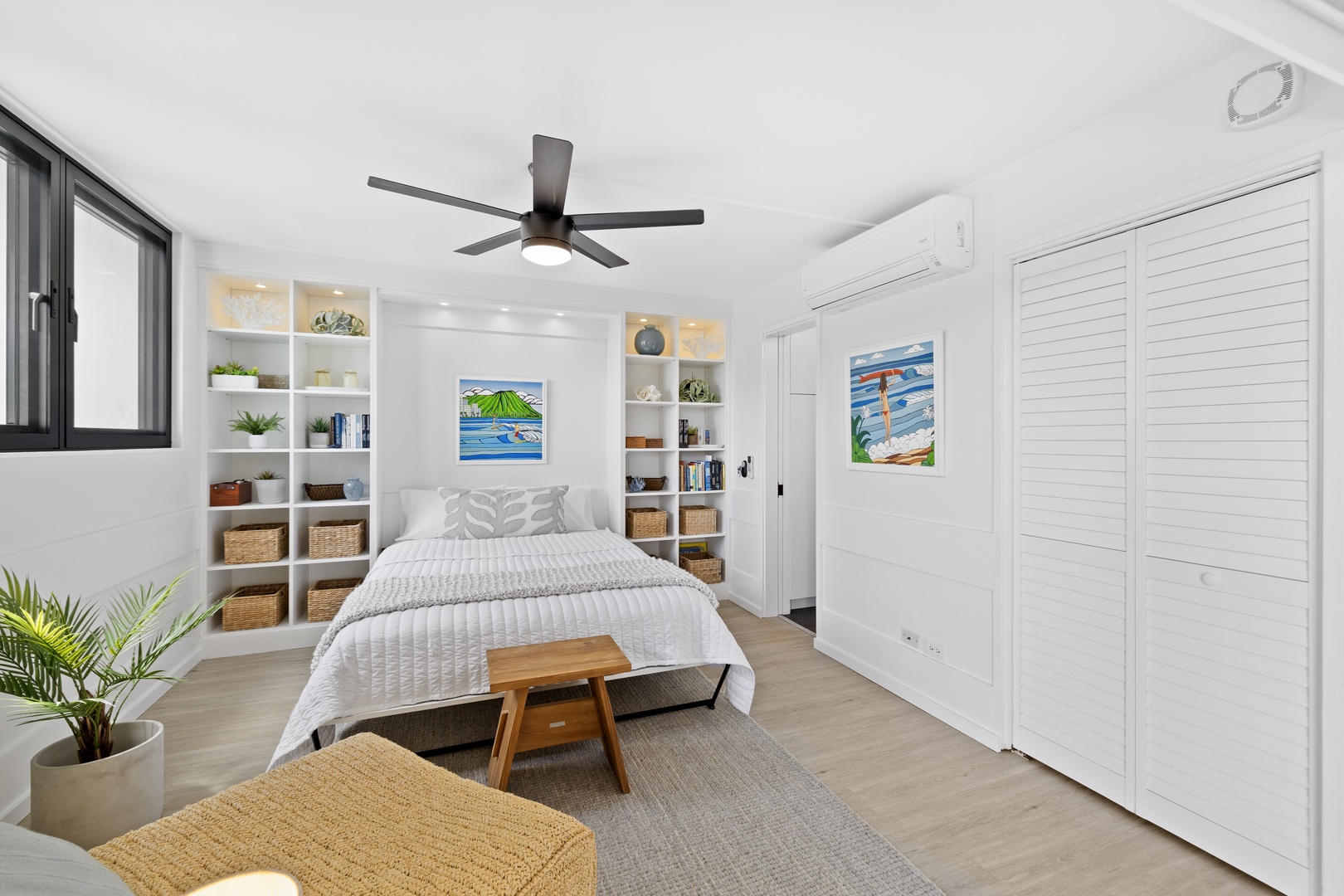 Honolulu Vacation Rentals, Hale Pono Waikiki - Step into this peaceful king-sized bedroom retreat, complete with a plush bed, ample storage, and a dedicated workspace, ideal for relaxation and productivity.