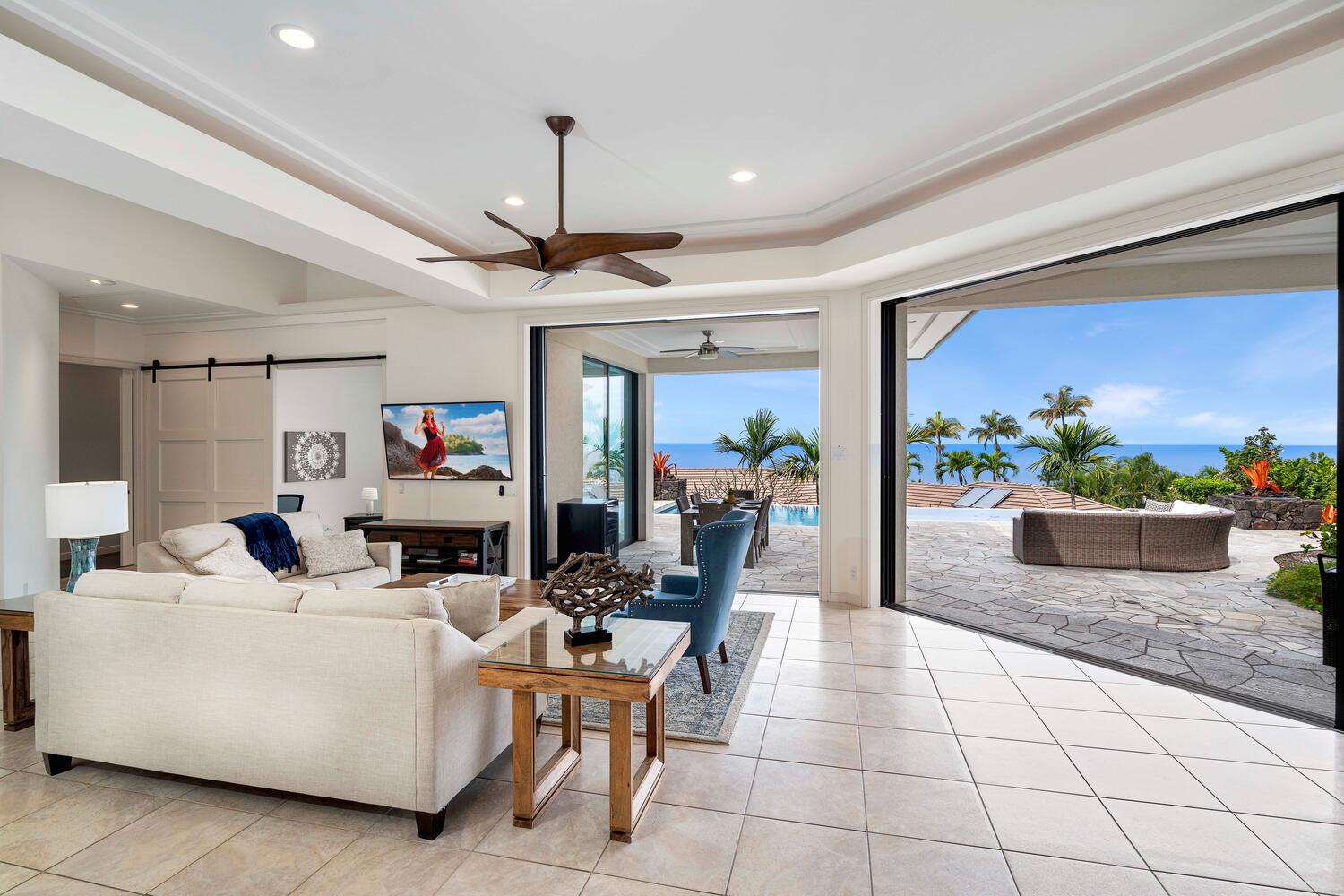 Kailua Kona Vacation Rentals, Blue Hawaii - Comfortable living room featuring a Queen pull out sofa and smart TV!