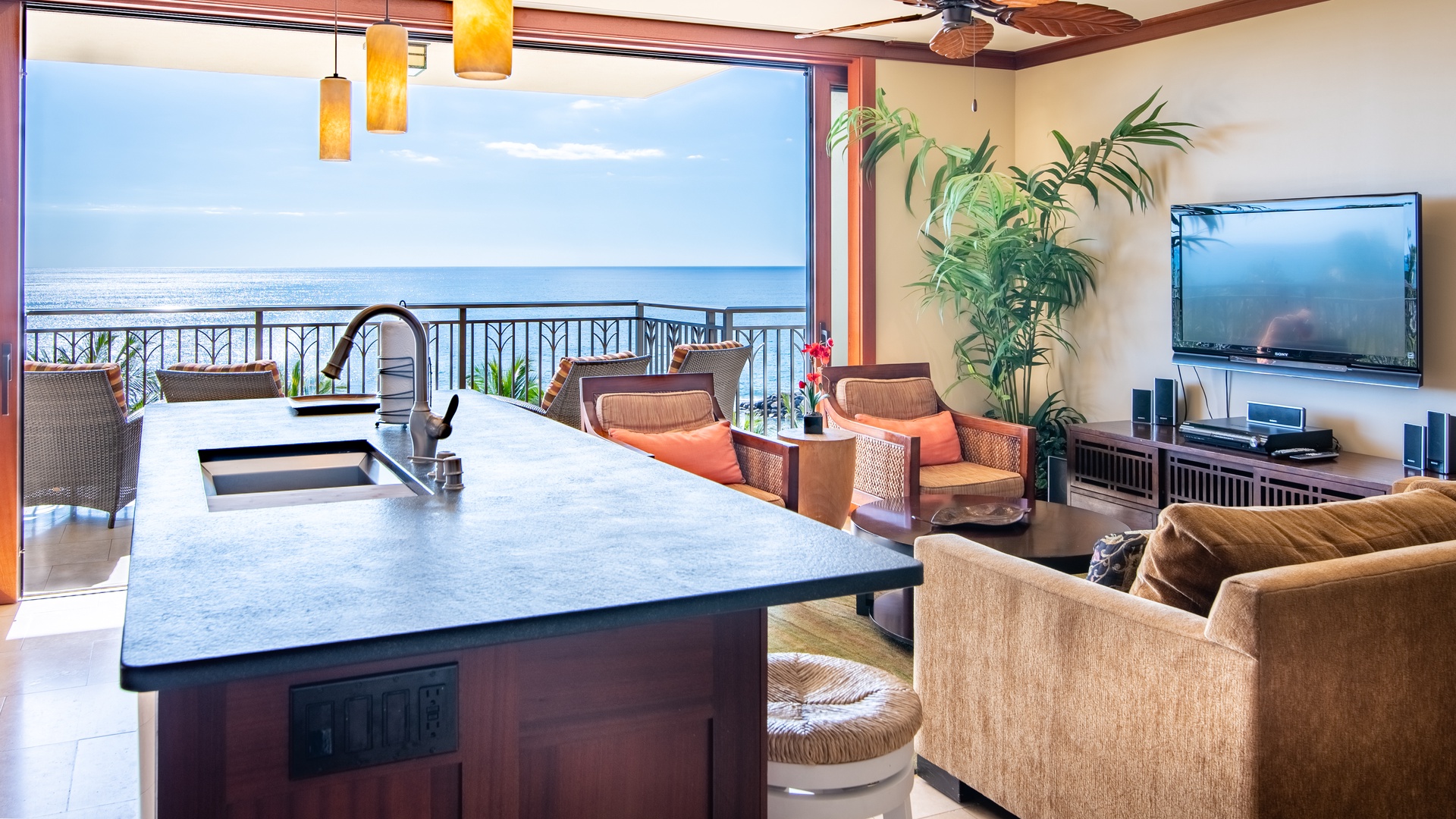 Kapolei Vacation Rentals, Ko Olina Beach Villas B609 - Enjoy your open floor plan, bar seating and soft ocean breezes.