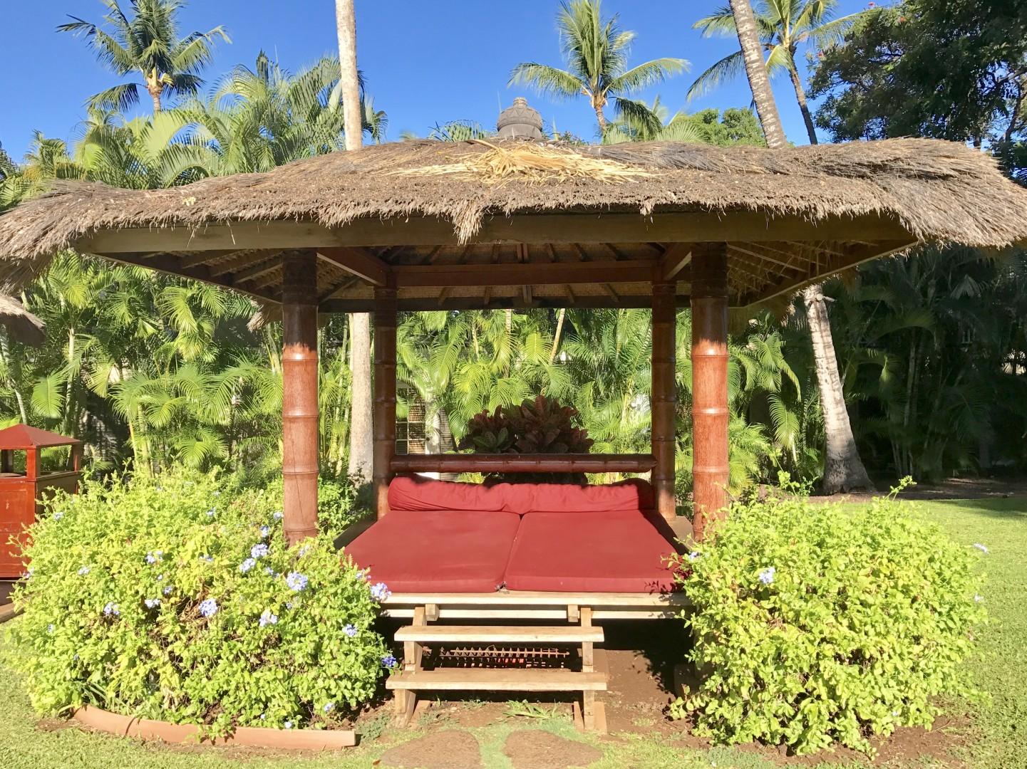 Lahaina Vacation Rentals, Aina Nalu F201: Top Floor, Hawaiian Hideaway in the Heart - Enjoy a good book or a quick nap in one of the poolside cabanas.
