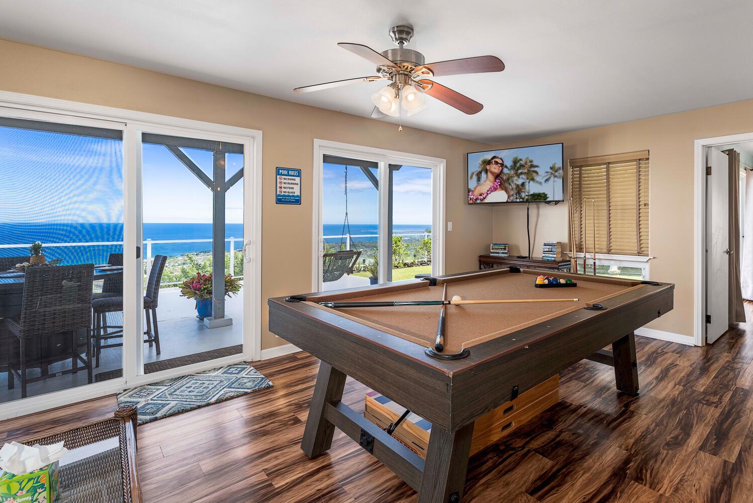 Kailua Kona Vacation Rentals, Honu O Kai (Turtle of the Sea) - Play a game of billiards while enjoying an ocean view