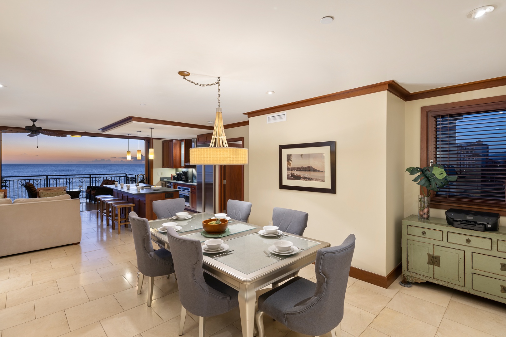 Kapolei Vacation Rentals, Ko Olina Beach Villas B610 - The open floor plan for elegant dining and panoramic scenery.