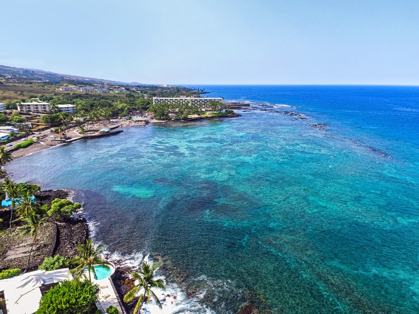 Kailua Kona Vacation Rentals, The Cottage - Aeriel image showing the nearby Kahalu'u Snorkel Beach