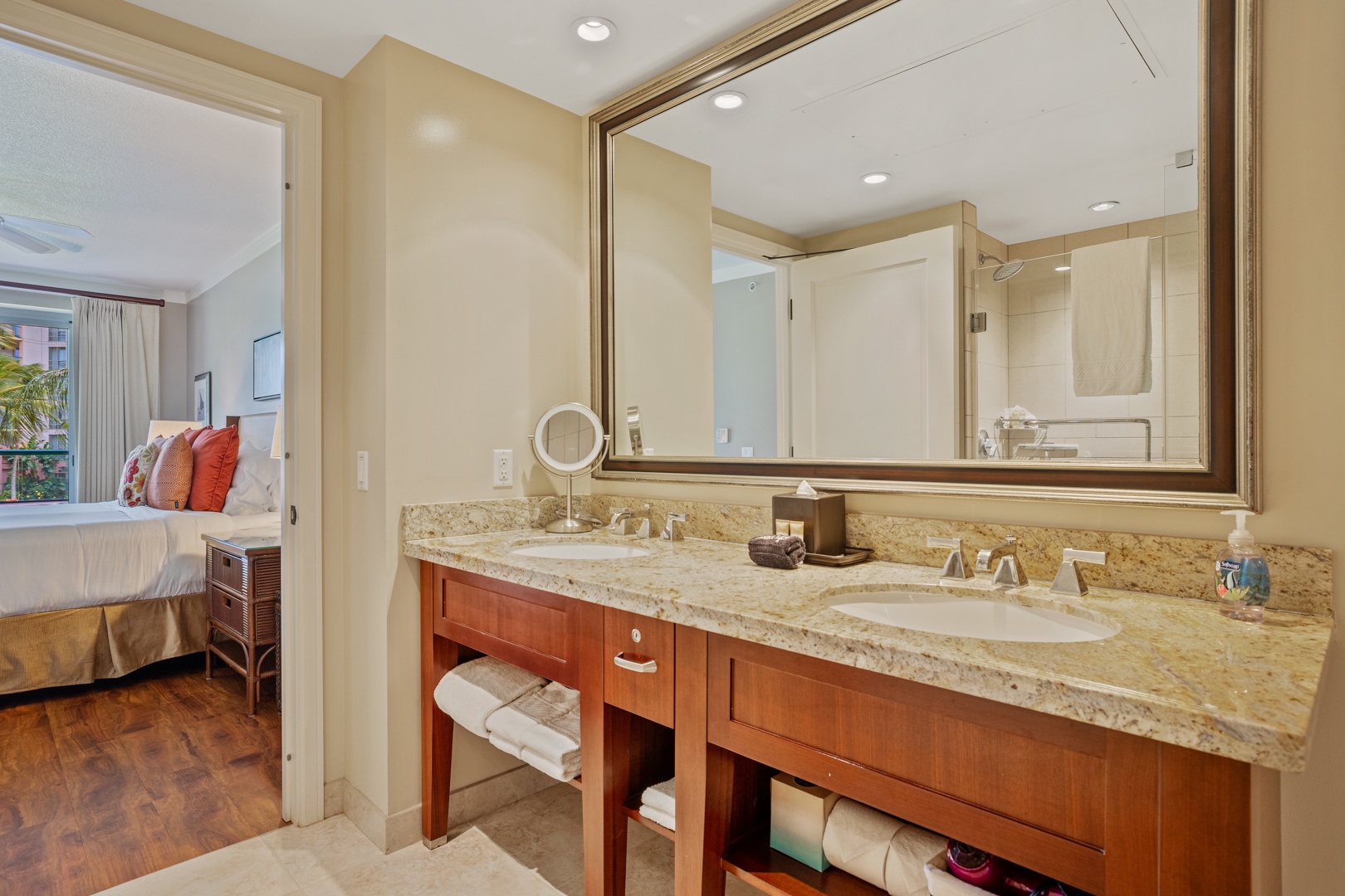 Lahaina Vacation Rentals, Honua Kai Konea 204 - The ensuite bathroom features two vanity spaces.