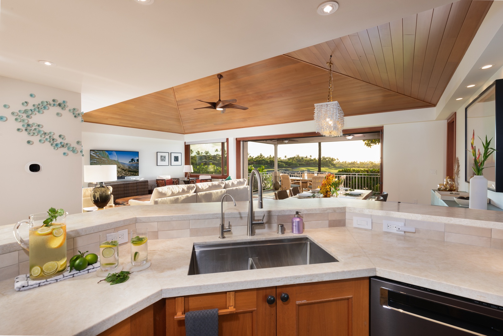 Kailua Kona Vacation Rentals, 3BD Waiulu Villa 111D at Hualalai Resort - Modern kitchen with sleek appliances, ample counter space, and a spacious layout.