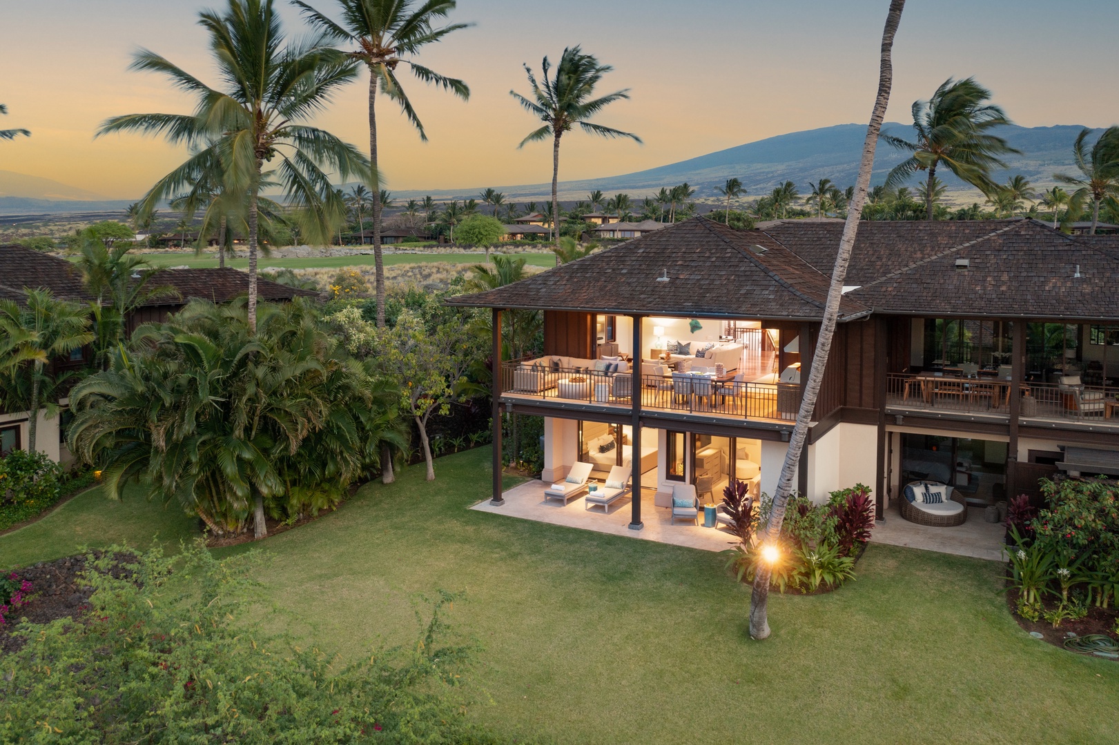 Kailua-Kona Vacation Rentals, 3BD Hali'ipua (120) Villa at Hualalai Resort - Back of this stunning villa showcasing the upper and lower lanais