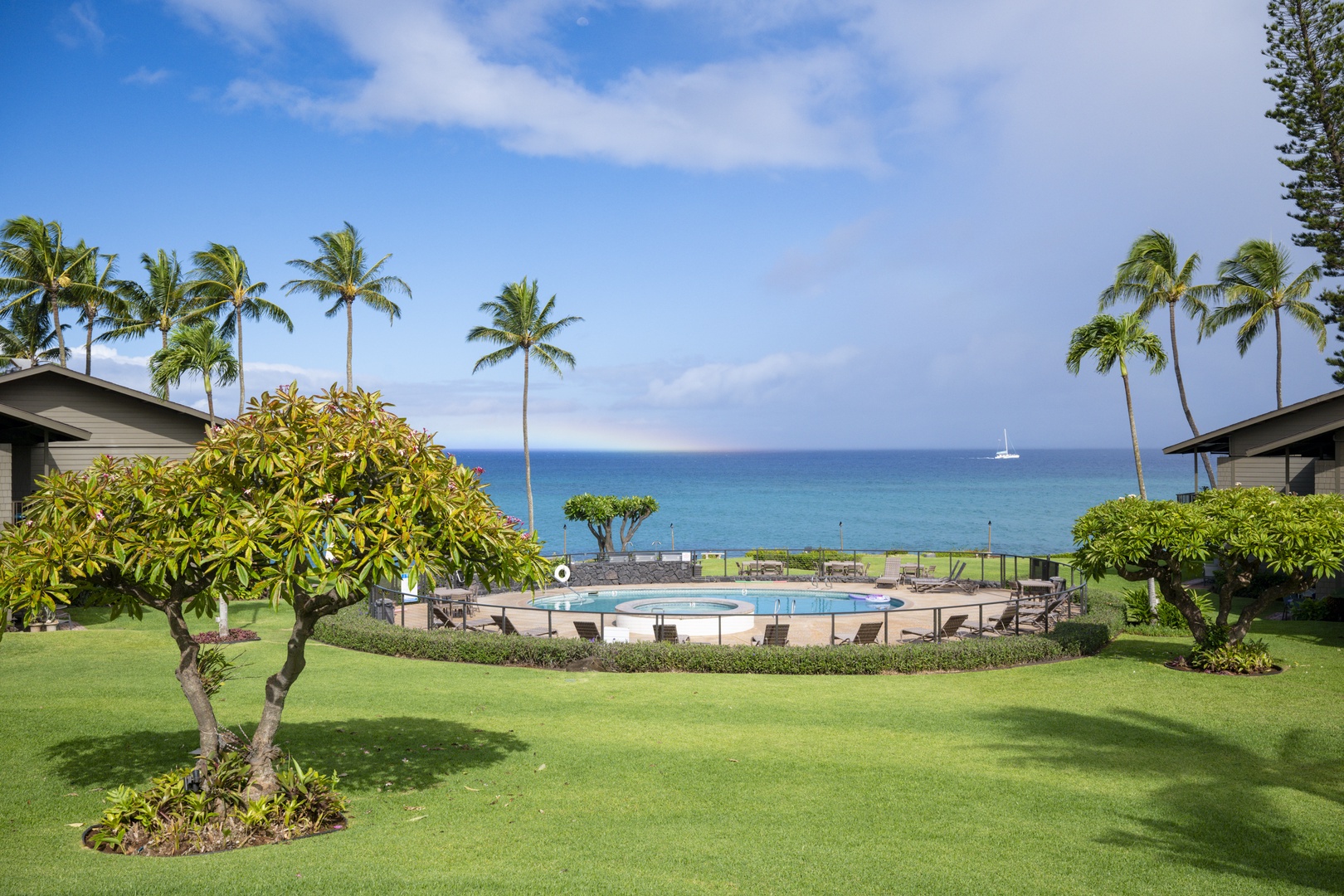 Lahaina Vacation Rentals, Polynesian Shores 114 - Your morning coffee on the lanai comes with boats on the water and an island out on the horizon.