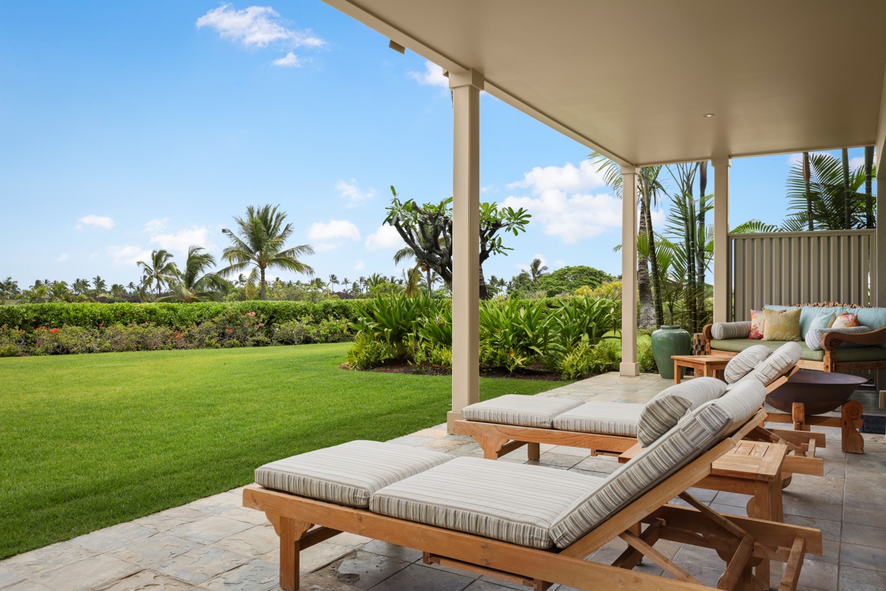 Kailua Kona Vacation Rentals, 3BD Ke Alaula Villa (210A) at Four Seasons Resort at Hualalai - Lower lanai out to a private grassy lawn perfect for watching sunsets and playtime with children.
